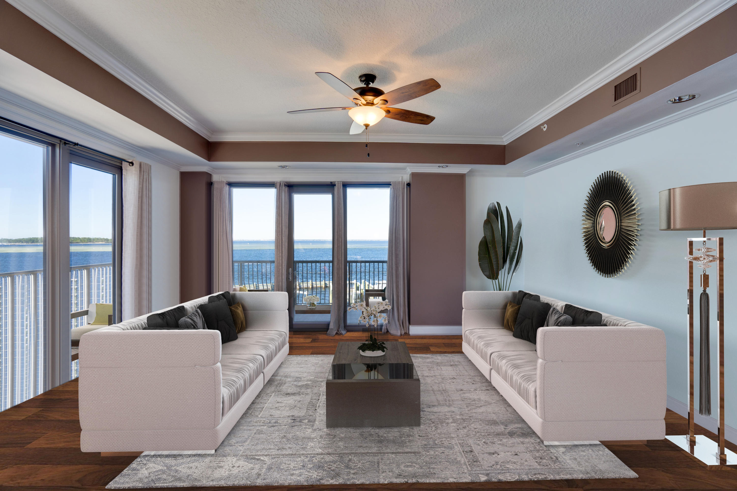Live the coastal lifestyle in The World's Luckiest Fishing Village! Located at the foot of the Destin Bridge this luxurious corner unit is in a superb location of West Destin where you will enjoy panoramic views of the Harbor, East Pass, Bay, Gulf of Mexico and Crab Island in private gated community with largest wrap around balcony in the complex. Balcony offers 1344 sq ft of unbelievable views and access! Custom interior features include 10 ft vaulted ceiling, ceiling fans, tile + hardwood floors, crown molding, and granite counters. Hardwood floors in bedrooms, 3 full baths and bonus room connecting master to guest bedroom can be used for office space or additional sitting room w/amazing views. Community amenities include gated entry, pool, exercise room, community room, covered parking, BBQ grills, gazebo, kayak/paddle board storage. Private owners can acquire boat slips if available after purchase of condo. You'll enjoy watching boats passing by as the Destin fishing fleet comes in and out of the harbor, playful dolphins in the bay + majestic pelicans flying by sunrise, sunset and all throughout the day in a quiet, private community. Located just steps from Harborwalk Village, McGuires, Dewy Destin's, shopping, dining, fishing and entertainment.