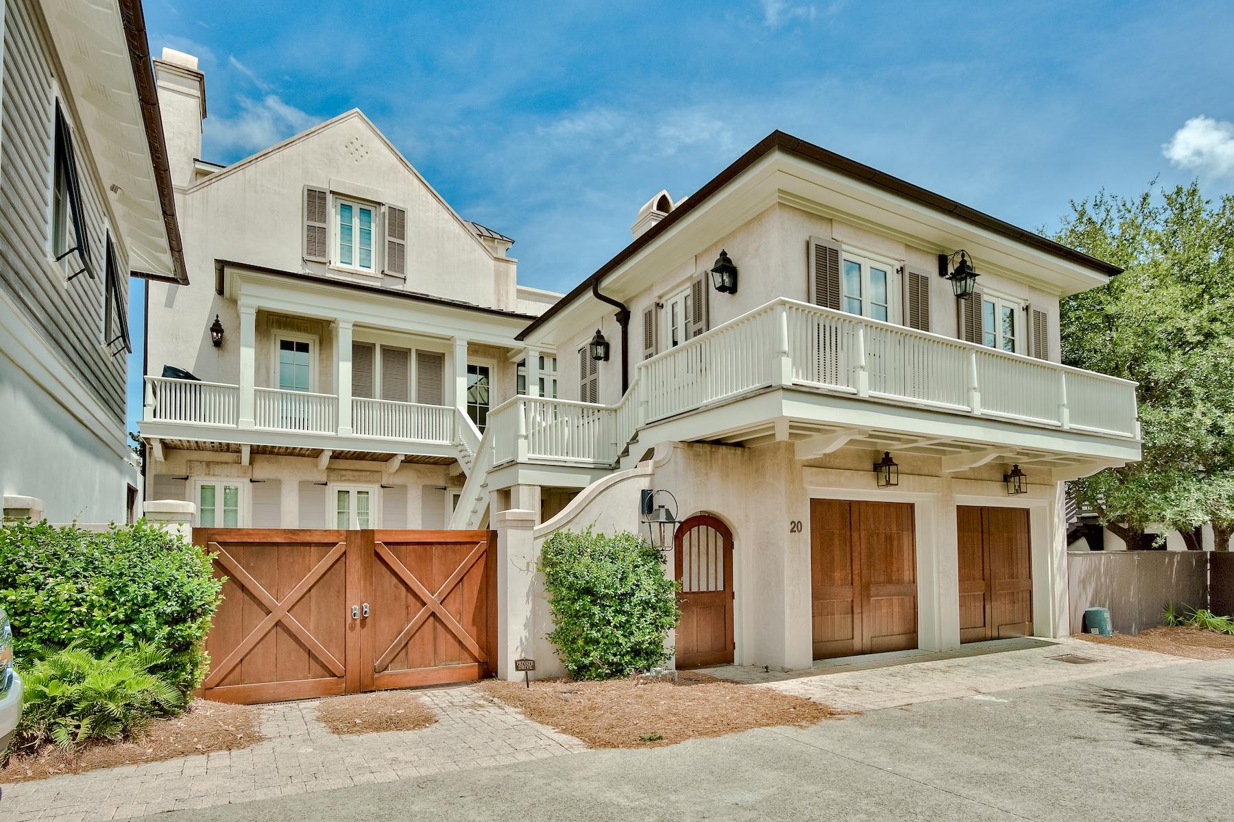 Enjoy gulf views from this magnificent coastal Rosemary Beach estate home. Situated on boardwalk H, this wonderful location is just steps from both the beach and the cafes of Rosemary Beach. 
Built to a high standard, this custom all masonry block home with cooper roofing abounds with architectural detail ranging from pecky cypress ceiling inlays to brick and coastal wood flooring.
This larger Rosemary lot offers a dramatic pool with fountain backdrop and outdoor fireplace. There is ample parking for up to four vehicles.
A magnificent staircase leads you through this comfortable easy living floor plan. The main house features three floors with a finished basement. It connects to the carriage house via a 2nd floor bridge walkway. This property has several unique features not
available in many Rosemary Beach homes including a finished basement with a wine cellar, office and
game room, a fourth floor roof terrace with Gulf views, pecky cypress millwork, custom stained wide
heart pine flooring, 12 foot ceilings, solid 10 foot patio doors/windows, outside/inside fireplaces, four
off-street parking spaces and heated pool/hot tub. Only the finest materials were used to construct this
concrete home including a copper roof, oversized moldings, hidden half bath and liquor cabinet, Ipe
balconies, marble in bathrooms, Bevolo exterior lighting, Water Works fixtures, custom cabinetry and
incredible craftsmanship throughout. The property has a chef's kitchen and large hidden pantry with
high quality appliances including Sub-zero refrigerators, two ice makers, two wine refrigerators, two
ovens with six gas burners, warming drawer, DCS grill and filtered water system. The interiors capture
coastal elegance and provide its occupants a feeling of warmth and comfort. The stately architectural
style of the property's exterior is designed to allow cool, Gulf breezes to seamlessly flow inside the
property, which is perfect for the many beautiful Spring and Fall days of the Florida Panhandle. The
property has been used solely as a second home and has never been rented.