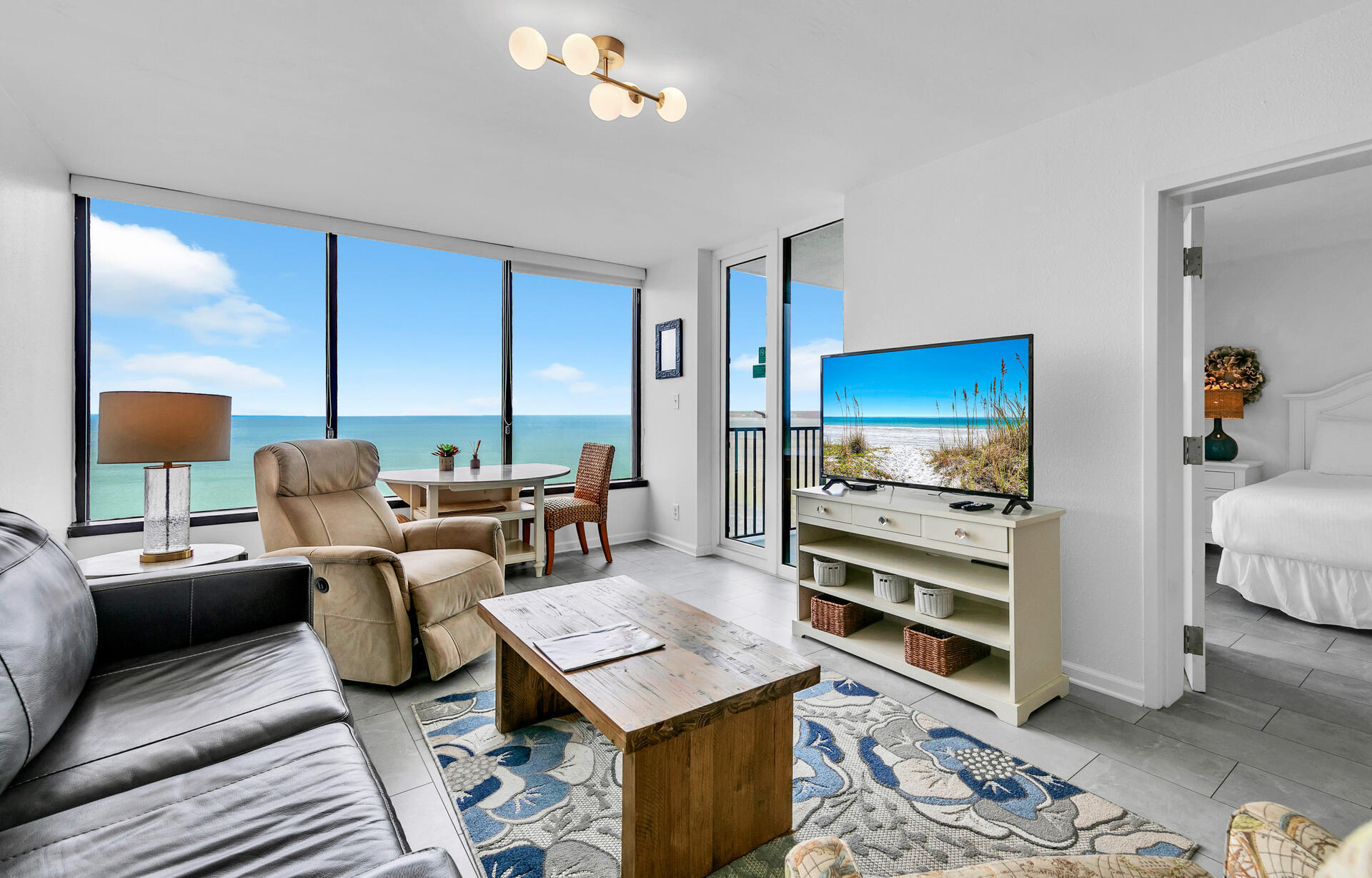 Stunningly renovated 1BR/1BA condo at Bayside in Sandestin Golf & Beach Resort.  This bayfront condo boasts 180 degree views of the Choctawhatchee Bay.  New tile flooring, leathered granite in the kitchen, quartz in the bathroom, custom wood soft close cabinets, massive tile shower with built-in bench.  New faucets throughout (TOTALING $40K IN UPGRADES).  This corner end unit has panoramic views and complete privacy with access from the living room and bedroom.  Owners enjoy the pool on the bay, easy beach access, and proximity to restaurants and shopping.  Condo being sold fully furnished.  Short term rentals allowed.
