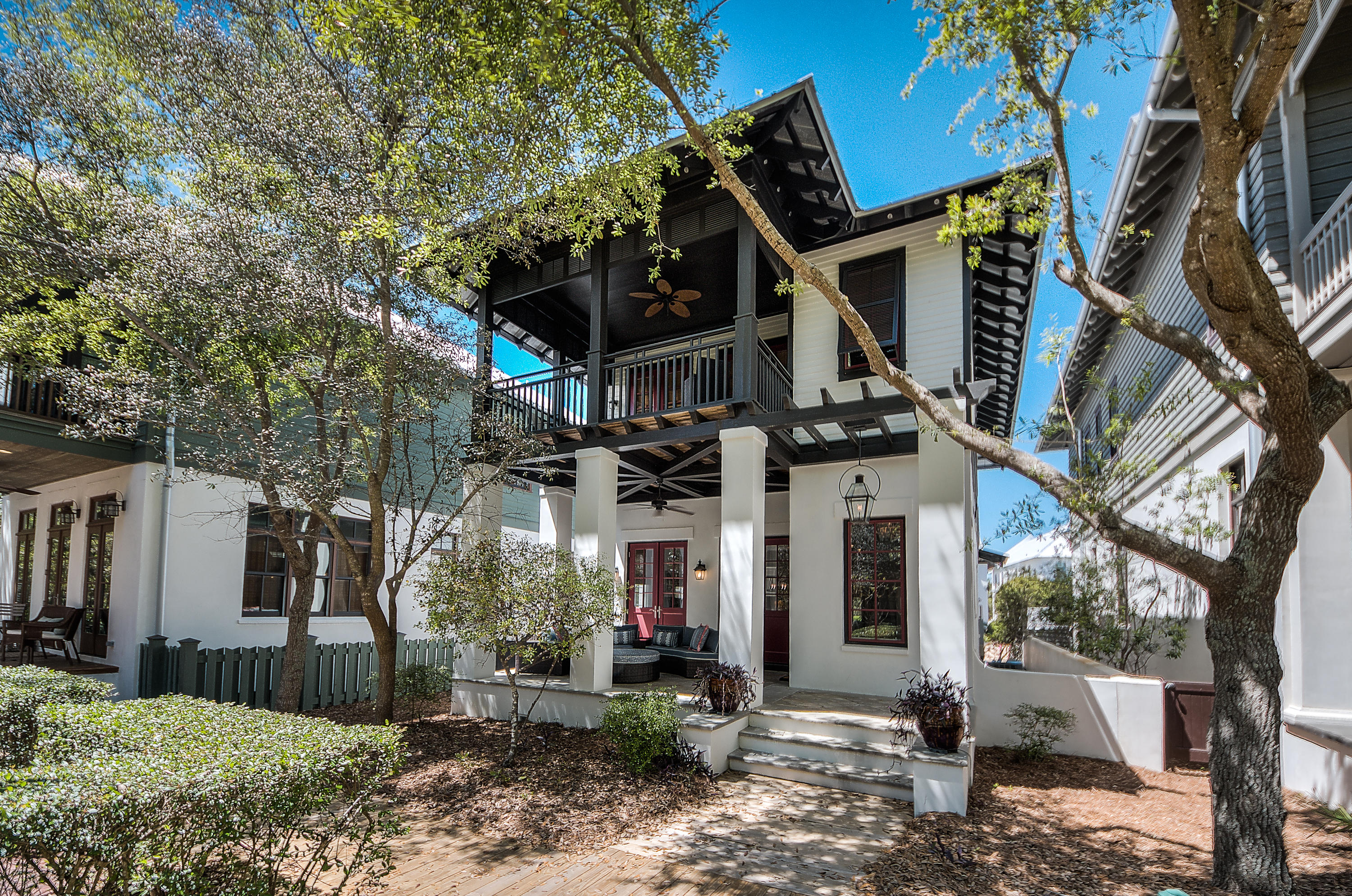 This beautiful home offers 3 bedrooms and 3 full bathrooms nestled on the courtyard green park area of Rosemary Beach. Upon entering, you will find an open floor plan with the living room, dining and kitchen with travertine flooring, granite counter tops and stainless steel appliances. There is a cozy porch facing one of the several park areas in Rosemary Beach. French doors open from the kitchen to a back porch that's perfect for grilling or just relaxing. On the second floor you have a beautifully appointed Master suite with a large porch and spacious closet. On the other side of the second floor there is a 4 bed bunk room and another guest bedroom with a Jack and Jill bathroom. This excellent location is close to the new rosemary beach amphitheater and owners club. Information contained within this listing such as square footage, is deemed to be accurate but is not guaranteed.  Buyer to verify