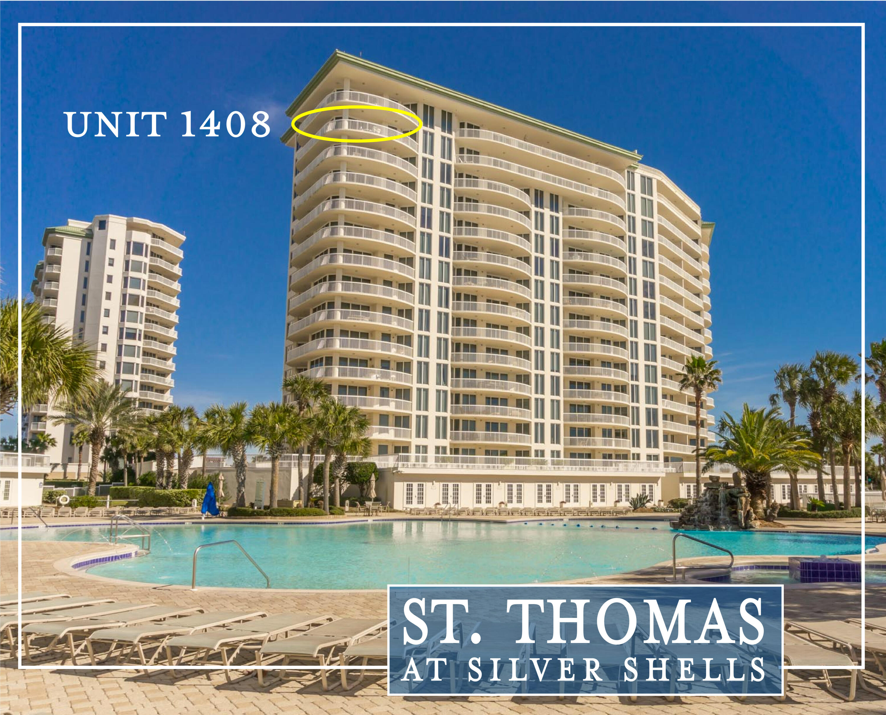 This is a rare opportunity to own a condominium, located directly on The Gulf of Mexico, in the exclusive St. Thomas building at Silver Shells Beach Resort. Unit 1408, has exquisite views and is 2,542 square feet, with 3 bedrooms, 3.5 bathrooms and a Bonus Room. Wrap-around balconies encompass the entire length of the living space and will afford you stunning views of The Gulf of Mexico, from sun up to sundown. In addition, this luxury property includes a deeded parking space and a storage unit to keep your golf clubs, beach toys, paddle boards and much more.
Sip your coffee from any one of the outdoor living spaces, overlooking the emerald green gulf water on the spacious balcony; as the sun rises, then spend the day frolicking mornings along the seashore and toast the sunset once the day is done. This family-friendly resort will become your family's gathering place for weekends, holidays, and the summer, of course. Or make this your full-time home in paradise. 

The family room doors open to reveal not only a coastal outdoor living space that provides additional entertaining space, with breathtaking views of the Gulf of Mexico, but this unit also overlooks the resort's Gulf-front swimming pool.

For those who enjoy entertaining, or if your family naturally gravitates toward the kitchen during visits or meal prep time, this condominium offers plenty of space to gather, relax and reminisce on the day's adventures in the large gourmet kitchen with a breakfast bar. This is a chef's dream kitchen with incredible views. A private elevator provides convenient access directly to your beach home. High ceiling features with crown molding enhance the coastal feel of this spacious condo throughout.

The master bedroom is a coastal retreat designed for relaxation. Open the doors to the room's beachfront balcony and let the sound of seagulls and the rhythm of the waves lull you to sleep. Or spend some time reading a book in the sitting area, which also showcases Gulf views. 

Just off the master bedroom, you'll find the master bathroom, also overlooking the gulf waters,  to provide luxurious comfort in a tranquil beachfront setting, complete with an oversized shower suite and a large soaking tub.

St. Thomas at Silver Shells Resort offers a fully staffed security gated entrance to the community, providing ultra privacy for homeowners, second homeowners, and a handful of celebrities. 

In addition, this beachside community includes an oversize resort-style swimming pool oasis, hot tub, beach access being private, offering a beach concierge service with rental chairs and umbrellas. Call now to schedule a FaceTime tour of this property or to schedule a personal appointment showing.

This condominium is being offered fully furnished, so you can begin enjoying beach life immediately. 

About Destin, Florida: Stunning white beaches, challenging golf courses, and world-famous fishing define the Emerald Coast city of Destin.
Situated front and center on the Gulf of Mexico in northwest Florida, Destin is rightfully famed for its sugar-white sands and emerald-hued waters. And due to its plentiful bounty of fishing opportunities and catch of days, Destin is widely known as the "World's Luckiest Fishing Village."