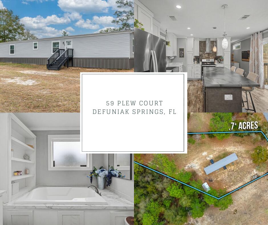 3 bed, 2 bath home on 3/4 of an acre! Not many of those you will find in this price range! - Located in DeFuniak Springs, FL this 3 bedroom, 2 bathroom single-wide manufactured home is only 5 years old and offers a split bedroom floor plan with an open concept kitchen and living area. The kitchen features matching whirlpool stainless steel appliances that will convey with the home. The kitchen feels modern and clean with the sleek shaker style white cabinets. Some of the upgrades already done include all interior walls are sheetrock and finished with wood trim around windows, matching wood ceiling molding and baseboards throughout the home. The master suite includes a walk-in closet and a large bathroom with a tile shower, separate soaker tub & double vanity, with built in shelves. The home sits on approximately 0.7 acres giving you plenty of outdoor space. Mostly cleared with some trees left and just enough shade. The home has a metal roof which is bonus and  There is also a large shed, with power, for extra storage that could be conveyed if negotiated into the deal. Metal Roof is a bonus! Only a few miles from town. Property has a private septic system and public water. No HOA! Contact me or your favorite realtor today to schedule a showing. Appointment required to visit the home or property.