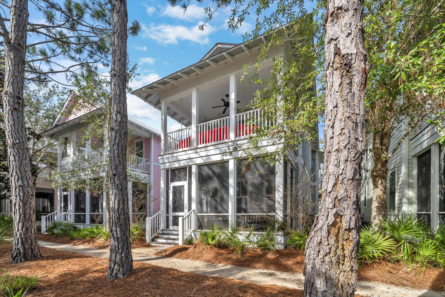 This coastal chic, well appointed beach home is located in the highly sought-after 30A community of Watercolor. Sold fully furnished, 4 bedroom, 4.5 bathroom, family friendly, vacation home or primary residence is ideally located on a quiet street across from the Dragonfly Pool...1 of the 9 pools you will have access to in the Watercolor community. Just a quick 3-minute golf cart ride (6 seat golf cart included) takes you from this home's charming screened-in porch to the beautiful white sandy beaches of the Gulf of Mexico! Need some fun out of the sun? Just head to the private beach club & pool to hang out & cool down in one of the 2 beachfront, seasonally heated pools. Adjacent to the club, you'll find many amazing restaurants & unique local shops. As you enter you are greeted by the open-concept family room, dining, and kitchen area that stretches throughout the bottom floor of the home. The home's layout is perfect for enjoying time with all of your friends and family. Also, on the first floor of the home, you will find the home's large Primary King Suite, complete with a walk-in shower, double sinks, and a large walk-in closet. The small "office nook" off the kitchen is the perfect spot for you to catch up on life if you have work or school to do. A half bathroom (powder room) and laundry room are both conveniently located off the kitchen for easy access.

Connected to the beautiful family room, you will find a spacious, screened-in porch. This large screened-in entertainment area is complete with comfortable seating for the whole family and the perfect place to enjoy the gorgeous weather with your morning coffee or evening cocktails.
As you walk up to the 2nd floor of the home, you will find 3 additional bedrooms and a 2nd living area!! The 2nd living area is complete with comfortable seating. The second Primary Suite is complete with a King sized bed. On the other end of the 2nd floor, you will find another guest room equipped with a 2 Full beds with a spacious private balcony with comfortable seating and another guest room with a twin/twin bunk.

Sleeps 10 comfortably with 4 Bedrooms (2 king suites, 2 full beds guest room, 1 twin/twin bunk room)

4.5 Bathrooms

Open Concept Living Area

2nd Living area on 2nd floor of the home

Community Pool across the street (and access to 8 other community pools.)

Access to Watercolor Beach Club

Access to Watercolor Heated community pools at the beach club and the lazy river.

Screened-in Porch on the first level of home

Balcony with additional seating on the 2nd level of home

1st Floor

Open Concept Kitchen, Living Room, and Dining Area

Dining Area & Kitchen Island with Table and Chairs for 12

Gourmet Kitchen with Stainless Steel Appliances

Master King Suite with large private bathroom

Screened in front porch

Half Bathroom

Office Nook

2nd Floor

- 2nd living area with comfortable seating

- Guest King Suite: Includes private bathroom with walk-in shower, flat screen TV.

- Guest Suite with 2 Full beds: Includes a full bathroom with a walk-in shower, and a flat-screen TV and access to the private balcony

- Full bathroom with tub/shower combo off Hallway

- Twin/twin bunk room with a flat-screen TV

- The WaterColor Resort Amenity Passes provide access to all 9 Watercolor pools, Lazy River and entry to The Beach Club.