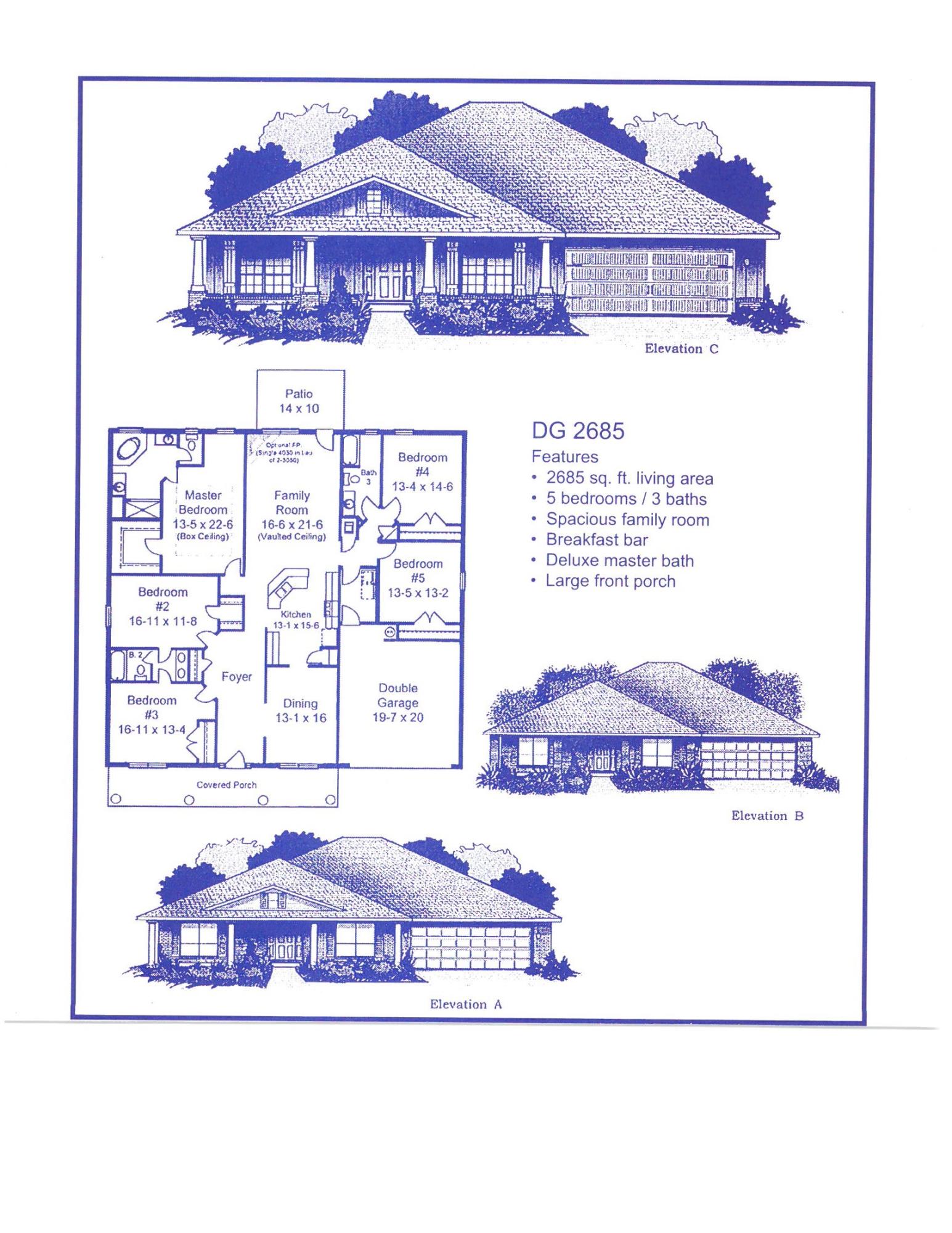 This 2685 sq ft home comes with 5 bedrooms and 3 full bathrooms.The family room has a vaulted ceiling and the master bedroom has a trey ceiling. Both rooms have ceiling fans and the other rooms are secured and wired for fans.This home is upgraded with granite throughout. The kitchen is spacious and is adjacent to the formal dining room. Connected to the master bedroom is the deluxe master bath with separate shower and garden tub.The exterior comes standard with 4 sided brick and automatic timer controlled sprinkler system.