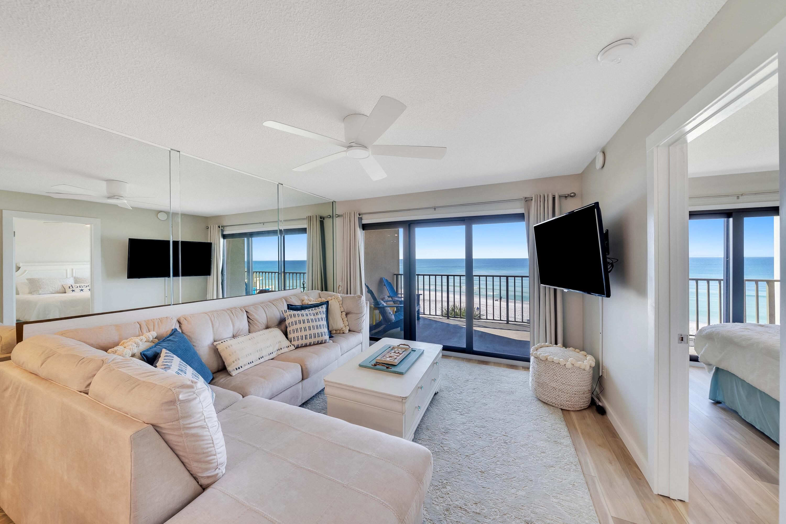 UPDATED & GULF FRONT MASTER! Perfect location and gorgeous views from this completely updated east end Panama City Beach condominium. You are going to love this beachy 1 bedroom with 2 full baths and an extra storage closet outside to hold your beach gear. Just a few of the recent updates include new sliders, LVP floors, cabinets, appliances, vanities and toilets in both baths, tile walk in shower in master bath, paint, and sold fully furnished! Open layout and beautiful balcony with views of the emerald waters and white sugar sand beaches of Panama City Beach. You are right next to St Andrews State Park and so close to local restaurants, shops, boating and more! The Commodore is gated community with gulf front pool and hot tub! New LOWER HOA FEES too!  Call for more information!