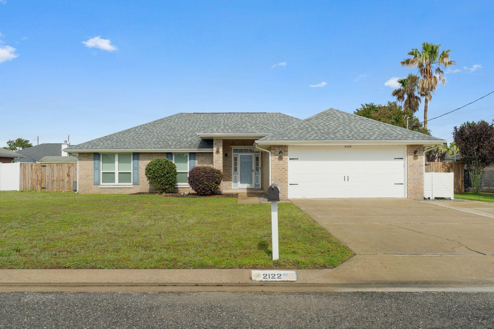 *New Roof 2024, HVAC 2021, and all new windows in 2021* Welcome home to this east Navarre all brick beauty conveniently located on a dead end cul-de-sac road in Hampton Ridge Estates (which has sidewalks!) just minutes from beautiful Navarre Beach and a short drive to Hurlburt Field! Enjoy an updated true four bedroom home and a split floor plan located on a great 0.26 acre lot with a fully fenced in backyard. Be sure to check out the long list of home updates including all new windows. The kitchen boasts all new Samsung Tuscan finger proof resistant finish stainless steel appliances and granite countertops which is open to the eat in kitchen and living room providing a nice open layout. The large living room comes complete with a wood burning fireplace and vaulted ceiling, and the back door leads to the nice sized fully fenced in backyard where you'll find a storage building and an extended paver area to sit around and enjoy Florida evenings. Relax in your lovely and renovated master retreat complete with a double granite vanity, walk in tiled shower, private water closet, and walk in closet. In addition to the master, there is one bedroom located off the living room, and the other two additional bedrooms are down the hallway with the second bath (newly renovated!) and a hall closet in between them. The interior laundry room is off the two car garage (perfect for a mud room space). Enjoy being walking/biking distance to restaurants, the Navarre YMCA, Navarre High School, and NYSA (Navarre Youth Sports Association), and the various playgrounds, basketball courts, and dog parks nearby!