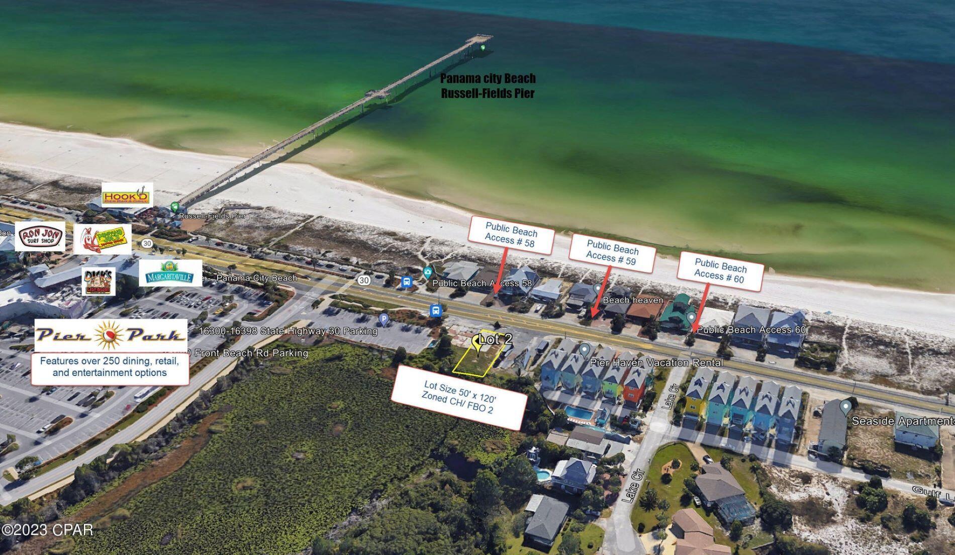 Seize the opportunity to build your dream coastal home on this premier Gulf-view lot in Panama City Beach, FL. Offering expansive views and an unbeatable location, this 50 ft by 120 ft property is a rare find, perfectly positioned for those who desire the ultimate beach lifestyle. Just steps away from the white sandy beaches via Public Access 59 and in walking distance to the bustling Pier Park and City Pier, this lot is at the heart of Panama City Beach's most sought-after attractions. Zoning CH and located within the FBO-2 overlay district, this property uniquely supports the construction of a luxurious residence of over 5,000 sq ft and up to 45 ft in height, allowing for short-term rentals. Envision a spacious multi-story home that offers ample room for family, guests, and entertaining, all while maximizing the breathtaking views of the Gulf of Mexico. This lot presents a once-in-a-lifetime chance to custom-build a sprawling beach house in one of Florida's most coveted locations. The potential to create a home that not only embraces the coastal environment but also offers the space and design to reflect your personal style and needs is unparalleled. Whether you dream of a grand family estate, a sophisticated retreat, or a show-stopping architectural masterpiece, this property provides the foundation for a spectacular residence where you can enjoy the best of Panama City Beach living. Don't miss this exceptional opportunity to own a piece of paradise, where luxury meets the laid-back charm of beachside living. This is where your vision of a Gulf-front lifestyle becomes reality, set against the backdrop of one of the most beautiful beaches in the world.