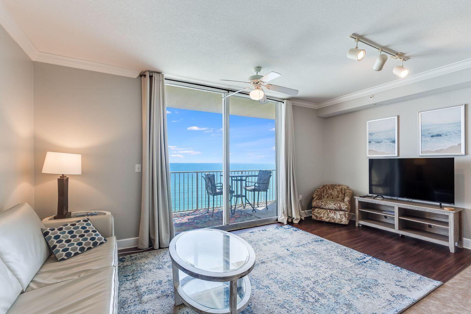 Welcome to Tidewater Beach 2407! This exquisite 1-bedroom, 2 bathroom unit with bunks is freshly painted and features updated flooring in the bedroom and living room (2020). This unit features 849 sq feet of living space with both A/C and Water Heater that were installed in 2017. This unit features strong rental history with the on-site management company. This turn-key unit features appliances installed in 2021 and is fully furnished and rental ready! Tidewater Beach Resort is a premier property in Panama City Beach featuring two outdoor lagoon style pools, heated indoor pool, movie theater and so much more! Located within one mile of Pier Park.