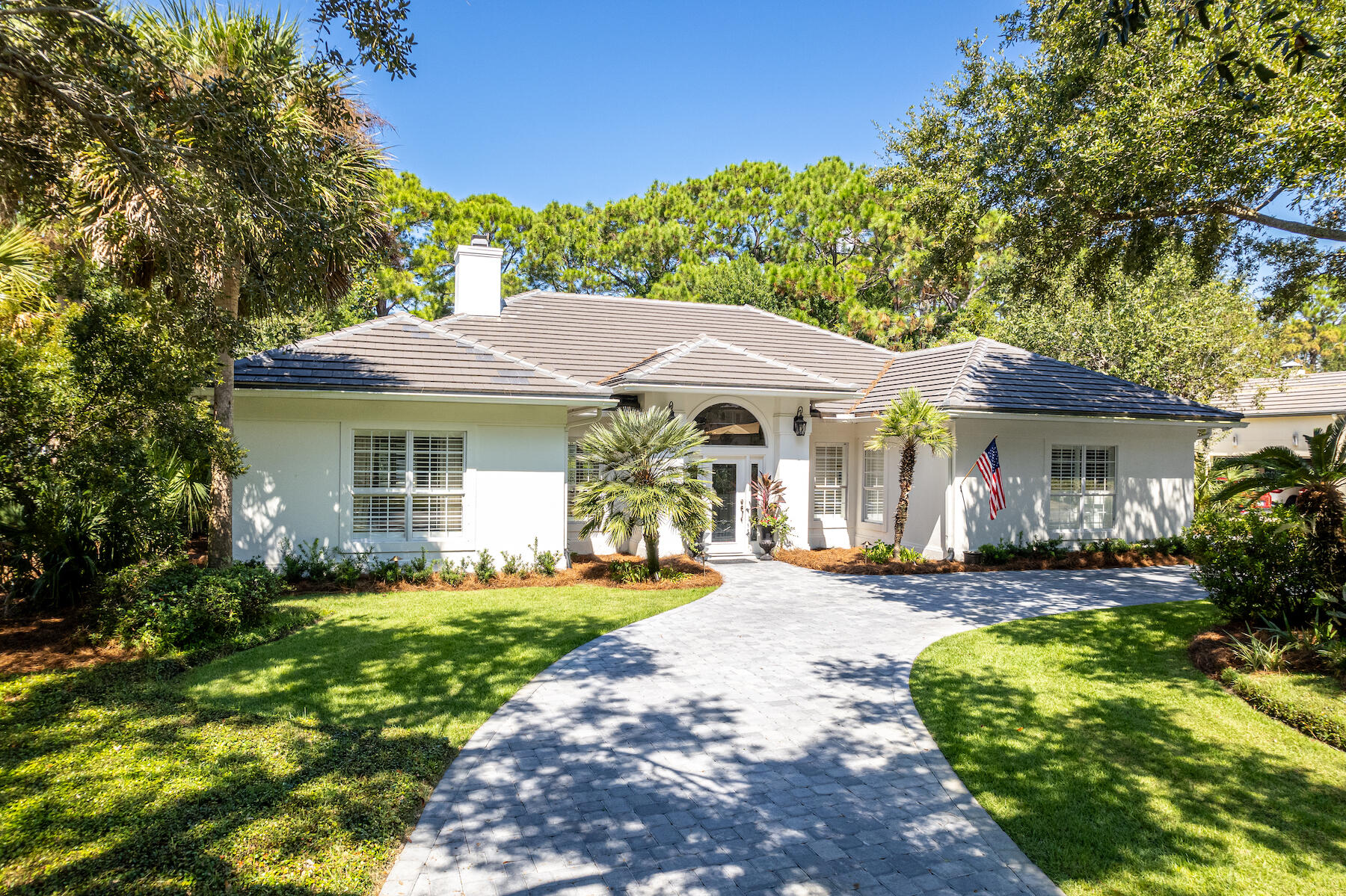 Welcome home to this beautifully updated single story gem nestled along the 17th fairway of The Raven Golf Course.  This residence boasts a brand new roof (2020), tankless gas water heater (2019), hvac (2020), new window shutters (2023), fresh paint inside & out (2020), new pavers front and back (2023), and the pristine pool with new tile and heat pump (2023). As you step through the foyer, you'll be immediately struck by the bright and airy floorplan that bathes every corner. The cozy gas fireplace with built in shelving is the focal point of the living area. The kitchen is a haven for those who love to create culinary delights. Equipped with new 2021 appliances, it's the perfect space to craft your culinary masterpieces. Just off the living area, the enclosed Florida room awaits. Here, you'll find a bar complete with a new 2023 ice maker and beverage cooler. The four bedrooms, each graced with a private bath, are spacious retreats, promising tranquility and rest. The whole house, perfectly planned on one level, exudes an airy, open feel. This is resort living at its finest.
As an introduction to the Sandestin lifestyle, we invite our new owners to explore amenities that make Sandestin special. The listing brokerage and seller(s) are presenting the buyer(s) of this property with (2) 90-minute rounds of Tennis court time, a golf foursome at one of our three championship courses, and a round of golf for up to four (4) players at the unrivaled Burnt Pine Golf Club.
Sandestin Golf and Beach Resort features more than seven miles of beaches and pristine bay front, four championship golf courses, 15 world-class tennis courts, a 226-slip marina, a fitness center, spa and celebrity chef dining. Shop, dine and play at the charming pedestrian village, The Village of Baytowne Wharf and more. Inside the gates of the resort, residents enjoy a balanced lifestyle of high-class living, spanning the 2,400 acres from the beach to the bay. Everything within the gates of the resort is accessible by golf cart or bicycle. The entire resort is interconnected by miles of pedestrian, bike and golf cart paths that weave through groves of live oaks, meandering past natural lagoons, fountains, man-made lakes, and meticulously landscaped fairways.