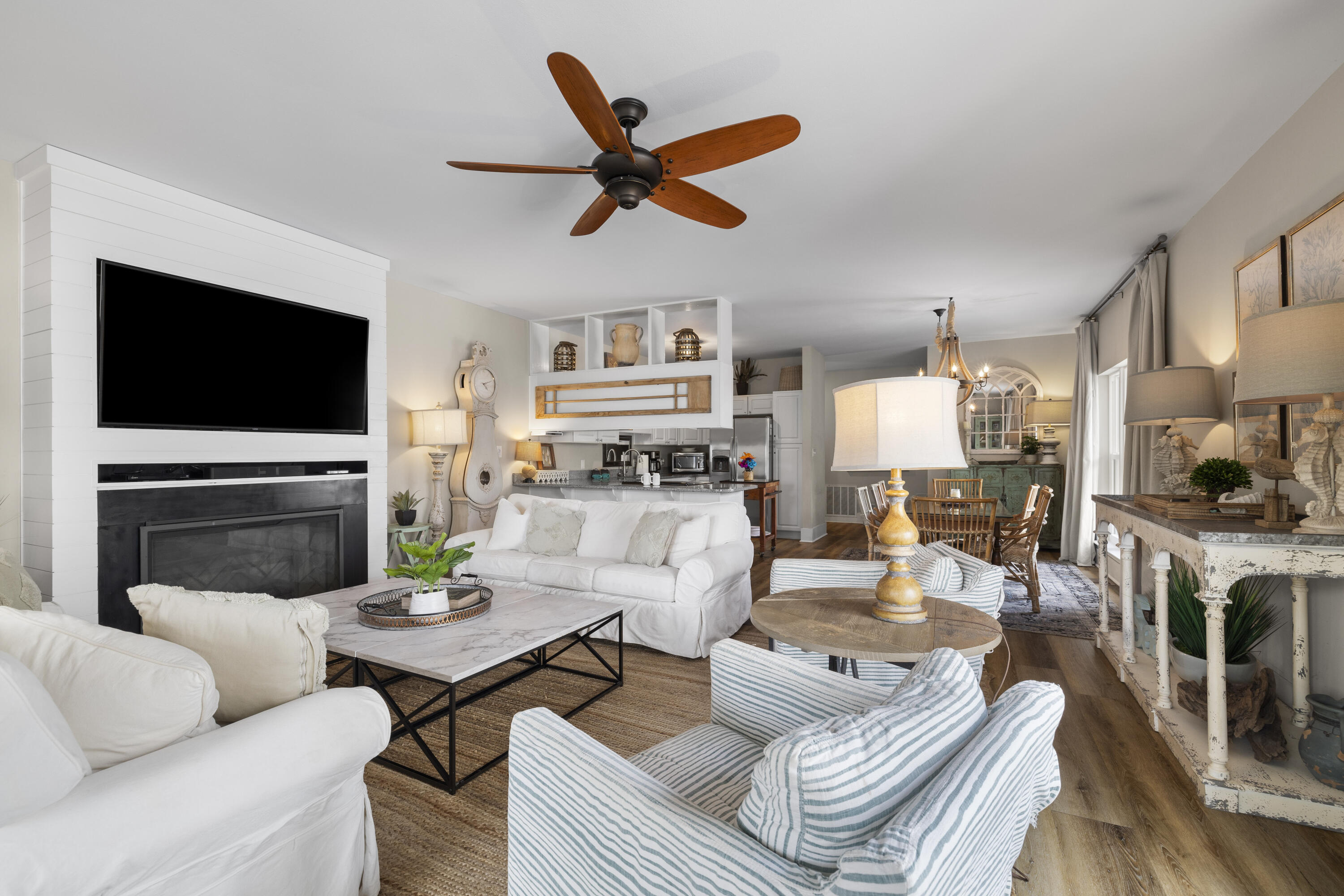 Discover a rare opportunity to own a spacious 5-bedroom, 5-bathroom coastal retreat located south of Scenic Highway 30A in a private, gated community. This beautifully maintained three-story condo offers deeded beach access just steps from your door, ensuring permanent access to Seagrove's stunning white-sand beaches. Enjoy Gulf views from the upper levels and unwind beside a serene community pool shared by only five units—perfect for both owners and rental guests. The property also includes ample parking and a private garage, plus a first-floor studio space for added flexibility.
Located just a short bike ride or walk from local restaurants, boutique shops, and scenic trails, this condo combines privacy, convenience, and coastal charm.