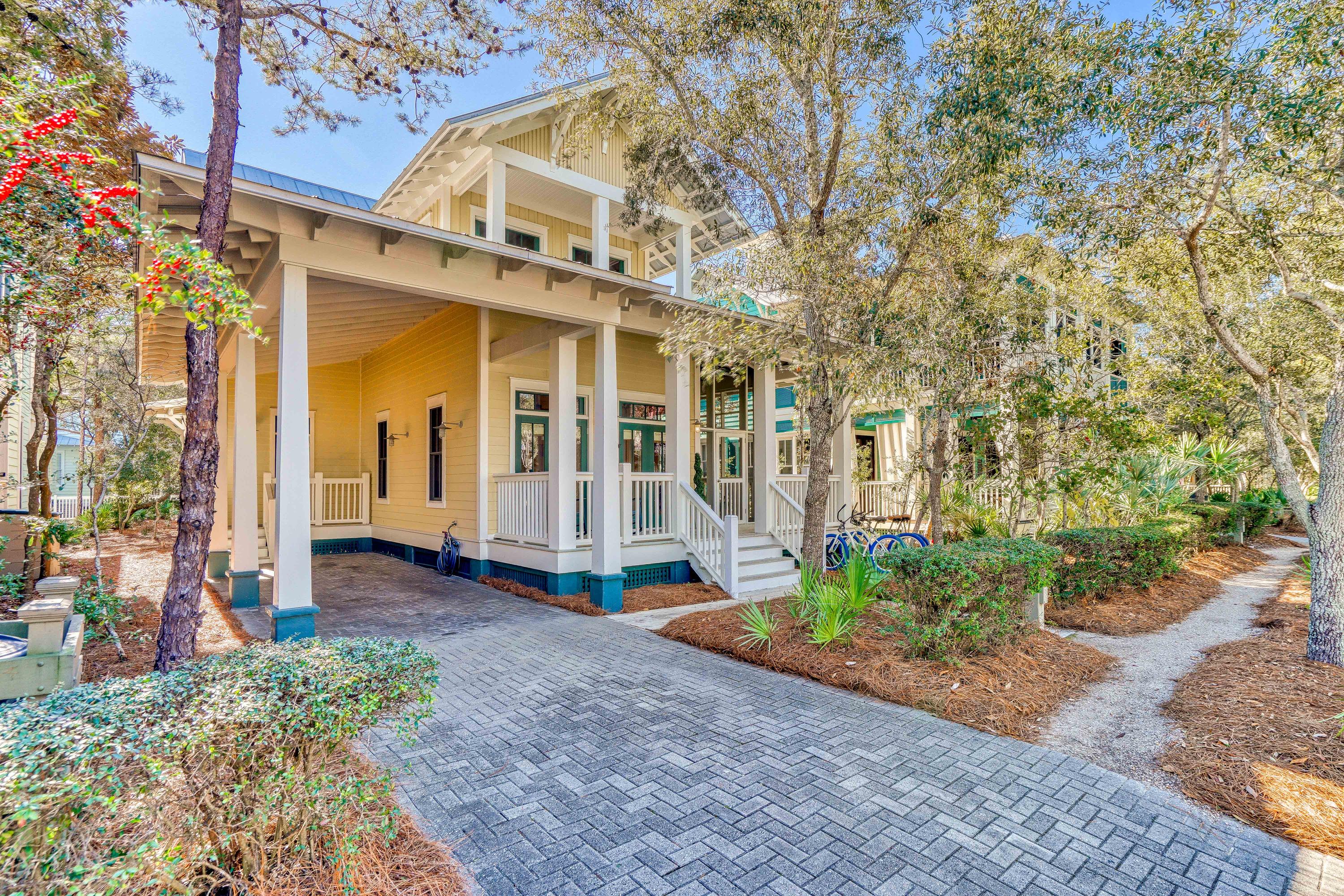 Located in the coveted community of WaterColor, this home provides a comfortable, relaxed living space embellished in soothing tones. Additionally, you'll find an approx 1000 sq ft of outside living space complete with a bubbling fountain, privacy and screen porches ideal for entertaining and enjoying the weather. On the first floor is the living room, dining area and kitchen. Just off of the kitchen is a spacious sitting area providing the perfect ambiance for conversation, reading a book or watching TV. All three of the home's bedrooms are located on the second floor with each having a private en suite bath. The master bedroom boasts lovely shades of cream and green which provides an island feel through the exposed wood beams and private balcony. Your cozy beach home offers a short shaded walking trail to the gulf, Beach Club, Boat House and all of the top-notch amenities WaterColor has to offer.