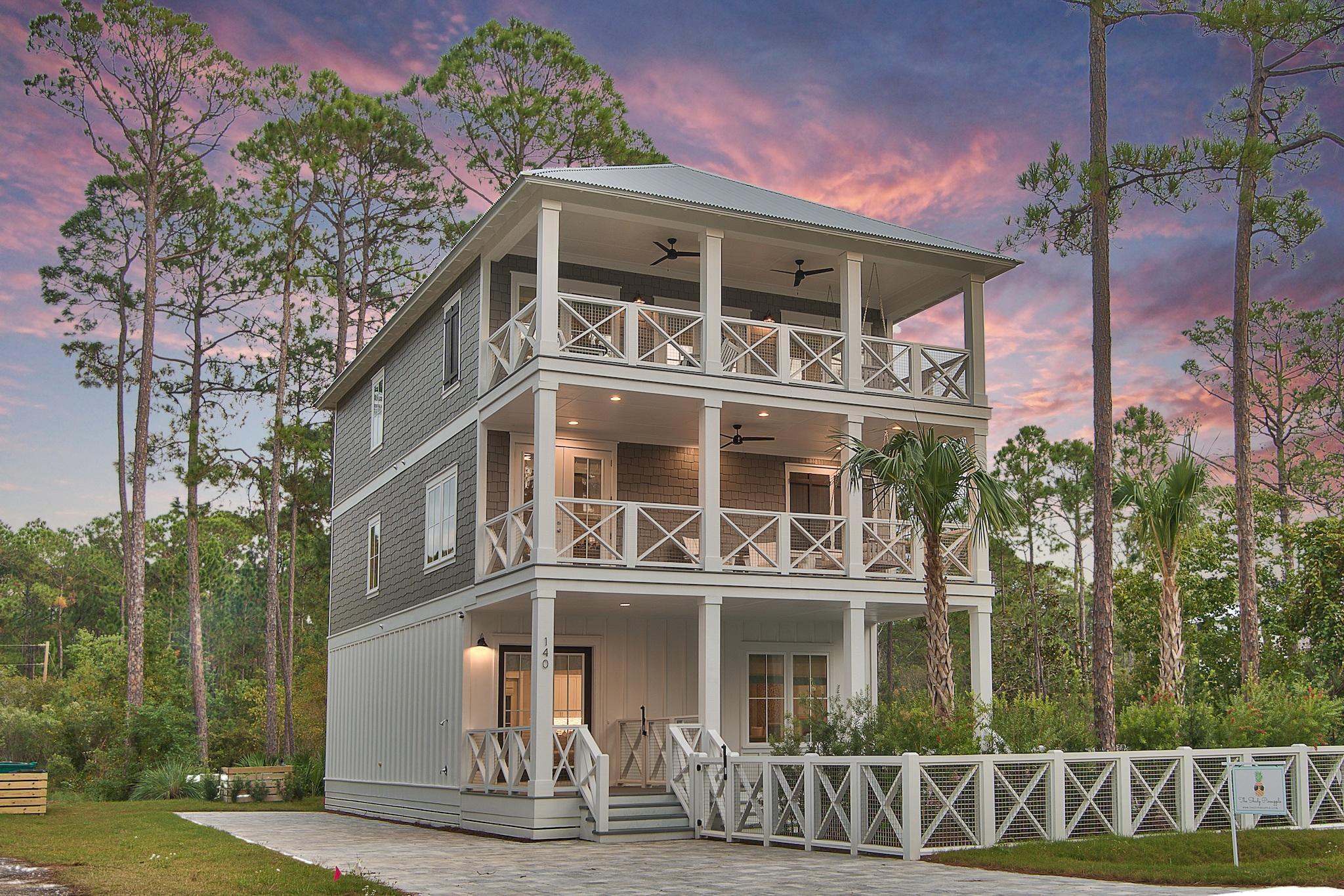 2021 Rent Actuals were almost $230k and that's with owners use!  This gorgeous like-new home is set up for pure enjoyment for everyone in your family in beautiful Seagrove Beach! Featuring 5 bedrooms, 5 ½ bathrooms and accommodations for 18, the Shady Pineapple is the dream vacation spot. Walk to the beach in less than 5 minutes (1 block) or walk to Seaside (approx. 1 mile) or stay home and enjoy the heated private pool (can be heated for additional fee) or make a bonfire to enjoy all evening! The first floor is flooded with natural light for everyone to enjoy with an open floorplan featuring a gourmet kitchen with an oversized island featuring quartz countertop and top of the line appliances, a spacious living room, and dining room area. The private plunge pool features color-changing lights and the fenced-in patio features chaise lounges to relax all day! Also, enjoy grilling out on the back patio or make smores and enjoy your own private bonfire. The second floor features a master suite that boasts a private balcony with a swing bed, private bathroom with shower with rain head and a freestanding bathtub. The second master bedroom features a king-size bed with a private bath that features a shower/tub combo. The third bedroom features two full-size beds with a private bathroom that features a shower. The third floor features an amazing gathering space that offers two sofa sleeper couches, a table for games and a wet bar. All of this space is adjoining to an oversized balcony to enjoy with a swing bed. The fourth bedroom features a king-size bed with a private bathroom that has a shower. The fifth bedroom features two sets of bunks (4 twin XL beds) and a PlayStation 4 with several games to enjoy! When you're not at the beach that is one block away (less than a 5-minute walk) you can dip into the plunge pool or relax poolside in one of the chaise lounges chairs! This luxury beach home is set up to enjoy all evening too! If you don't want to walk to Seaside for dinner, you can grill out in the backyard and enjoy your own private bonfire in the fire pit.