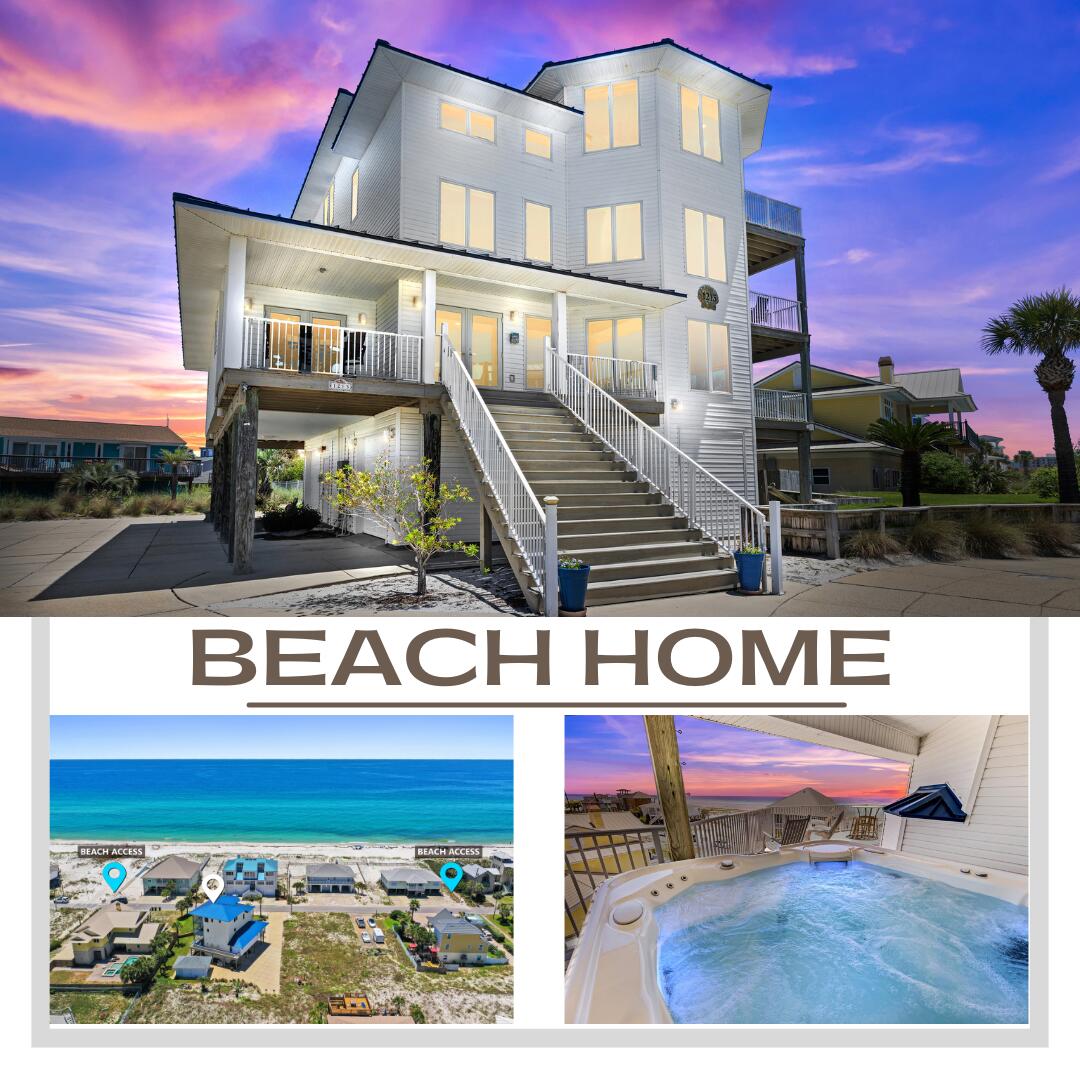 This gorgeous beach home is for those who can appreciate luxury in the true sense of the word. You'll bask in luxury just a hundred steps to Gulf of Mexico beaches, from Imported European Bullnose granite countertops and Brazilian Teakwood flooring to Italian Travertine Tile flooring and the Mahogany Interior Elevator.  This is Luxury personified and the highest quality construction and features.  As you arrive in the foyer you'll be greeted by gorgeous Italian Travertine flooring laid on the bias and an Imported Brazilian Teakwood staircase to the Second floor.  Here you'll encounter the Elevator adorned in Rich Mahogany, 3 bedrooms, each with it's own access to the outdoor decks with amazing views of the Gulf of Mexico.Between two of the bedrooms lies the Jack and Jill Bath.Beautiful European Bullnose Granite countertops, Custom Italian Travertine shower and Polished Brass fixtures adorn this spacious bath.  Just down the hall you'll find the the Bunkroom with access to the South facing front deck with direct views of the Gulf of Mexico not to mention the adjacent Full Custom Bathroom with Pedestal sink, Zero Entry Custom Travertine shower, private water closet and access to the North Deck.  The Grande Feature of this level is the Luxury Home Theatre!  Movie Style Theatre seating with Imported Italian Leather recliners, Top Quality Surround Sound System, 103 Inch Projector Movie Screen...and that's not all!  We have a full theatre kitchenette with a Popcorn machine, Nacho machine, 2 Luxury Wine Chillers, one for Red, one for White, Microwave, Custom Cabinetry and Sink over granite countertops. Ride the Mahagony Elevator to the second floor which opens to the expansive kitchen space.  On this level you'll find Italian Travertine flooring throughout, European Bullnose Granite Countertops, Sandstone Sinks and Custom Cabinetry.  This open concept space flows beautifully from the 7 seat breakfast bar to the Dining Area with Soaring Ceilings and Full Wet Bar with China Cabinets to the Octagon shaped Family Room featuring a Wall of Windows and Deck access providing more of those fabulous Gulf views. The Kitchen features Kenmore Elite Appliances and amazing South and East views from the windows over the Triple Sandstone sinks.  Just off the Kitchen you'll find the powder room, spacious laundry room and another access to this level's South/East facing Decks. The Kitchen Pantry is a Room unto itself designed by Alpha Closets! You've got a Commercial Refrigerator and Freezer, abundant countertops and cabinetry as well as a trash compactor. When you're ready to retire for the evening take the elevator or climb those Teakwood stairs to the Owner's Penthouse Level.  Here, 45 feet above ground level you will find another guest bedroom as well as the Owner's Suite.  The Owner's Suite overlooks the Gulf, is Octagon in shape, has a comfy breakfast area, electric fireplace,  not to mention a Kitchenette with Microwave, Sink with Insta Hot water, Mini Fridge and Custom cabinetry.  The en suite Bath is truly amazing!  Granite and Travertine counters and shower with views to the North and East are just remarkable.  All polished Brass fixtures and several Towel Warmers will make your comfort complete, not to mention the oversized Owner's closet.  Once you're ready to truly relax, go out onto the 3rd level deck and sink into the 6 person Hot Tub with wonderous views of the Gulf to the East and the South and the Santa Rosa Sound to the North. The possibility of covering all the details of this home are nearly impossible, but...on the ground floor you'll find a 2+ car garage and  an unbelievable amount of storage.  But that's not all, there's a Piling built detached single car garage which could be expanded just behind the home. 
This remarkable home was completely rebuilt in 2008.
The property grounds are custom designed with a plethora of palms and other tropical foliage as well as Zoysia grass.
The grounds are also serviced by a well pump which feeds the irrigation system.
50Amp electric and sewer connection for your Recreational Vehicle.
Commercial grade whole house fire suppression system.
All windows and doors are Anderson Coastal designed and installed and feature Low E blue tint (unable to see inside the home).  These windows and doors are even bullet proof so you'll be ready for any storms that come your way.
Two outdoor Hot and Cold showers.
All Furnishings custom made by Furnitureland South as well as other pieces will be included in the sale of the home ($125,000.00 value)  with the exception of a few excluded pieces. Low Flood Insurance under $600 a year!!
Full home details, including structural, safety and operational details are available upon guided tour with Listing Agents.