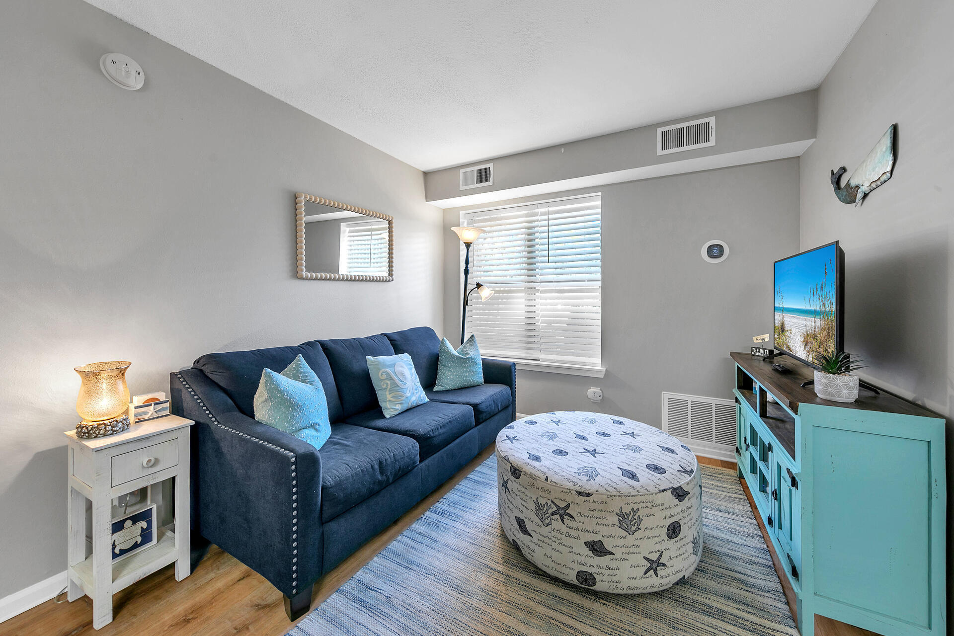Location, Location, Location! Great opportunity to own a beautifully decorated, turnkey, fully furnished condo that is located in the heart of town and close to Sandestin Resort. Lots of great restaurants right around the corner.  This condo is very versatile, could be used as a vacation rental for extra income, a second home for your family vacations, or a great starter home for a small family. Yes, short terms rentals are allowed and has low HOA fees! Comes fully furnished with high quality decor, pots and pans, smart TVs, etc. Sleeps 4. Luxury vinyl plank flooring and quartz countertops. Stainless steel appliances and hot water heater all in 2023, HVAC February 2024.  Well maintained pool, laundry & gym located within complex. Schedule your showing today to see this gem!