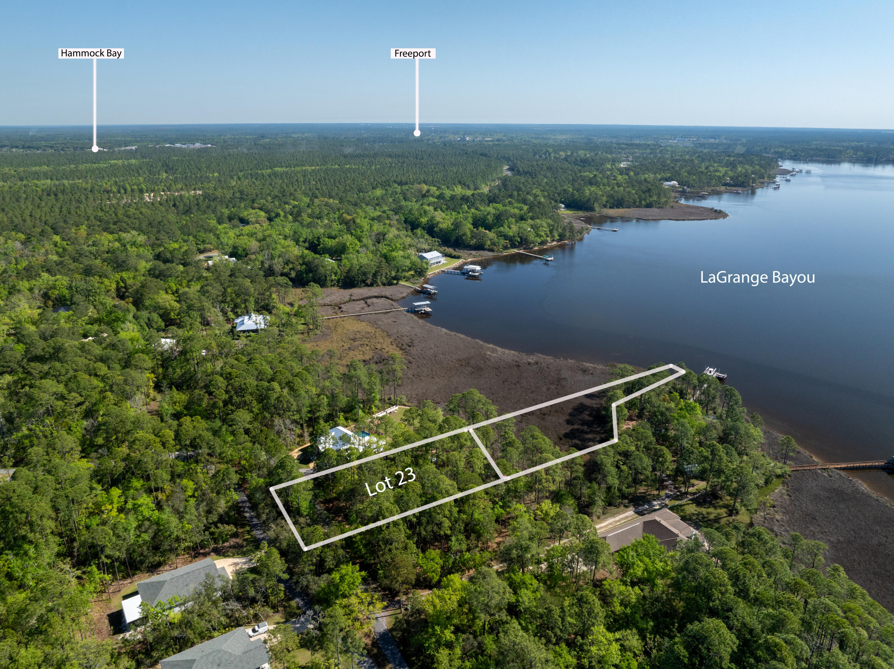 Seller will credit $15,000 at closing for buyer closing costs or to pay for City Water or Sewer tap.  Buyer choice.

Extraordinary Bayou Views | Rare Opportunity
Opportunities like this do not come along often!!!Welcome to Lot 23 B on Bayside Drive, a rare homesite offering peaceful, scenic views of LaGrange Bayou, which gently winds its way into the Choctawhatchee Bay. This setting provides the perfect balance of natural beauty, privacy, and coastal charm.

Imagine designing and building your custom home to capture breathtaking bayou views, where mornings begin with tranquil water reflections and evenings end with unforgettable sunsets. A short stroll brings you closer to the water's edge, where kayaking, paddleboarding, fishing, and quiet moments of reflection become part of everyday life.

This property consist of (2) parcels altogether. The one parcel is nearly all uplands and ready to build. Call today to get all details.

No HOA - Minimal restrictions

You just do not find Waterfront at this price anymore!!!  Do not miss out on this incredible value.  There is so much to understand about this property.  One lot ready to build and one provide great nature preserve and waterfront access.  Build your dream here!  All within 30 minutes of the sandy white beaches of Florida's Gulf Coast!!; Property Highlights:
-Beautifule Bayou Views Overlooking LaGrange Bayou
-Bayou access leading directly to Choctawhatchee Bay
-Ideal homesite for a custom coastal or bayou retreat
-Peaceful setting in an established area of Freeport
-Utilities available nearby - City Water & Sewer
-Convenient access to shopping, dining, beaches, and Hwy 331

Lifestyle & Location:
Located in the growing city of Freeport, this homesite places you perfectly between Destin, Scenic Highway 30A, and Panama City Beach-offering easy access to world-class beaches, dining, boating, and entertainment while still enjoying the serenity of bayou-front living.

Build your vision. Capture the views. Live the lifestyle.
This is a rare chance to own a truly special piece of Florida's coastal beauty.

Notes: This acre includes 2 parcels, 29-1S-19-23010-00B-0230 and 29-1S-19-23000-005-0052.