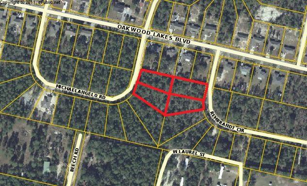 Attention Builders! 4 Contiguous lots on 2 roads just south of Oakwood lakes Blvd in Oakwood Lakes S/D. New construction all around. Good neighborhood. Close to town. Level Lightly wooded lots with tons of potential. Power and City water available with tap fee due. Will require septic tank.