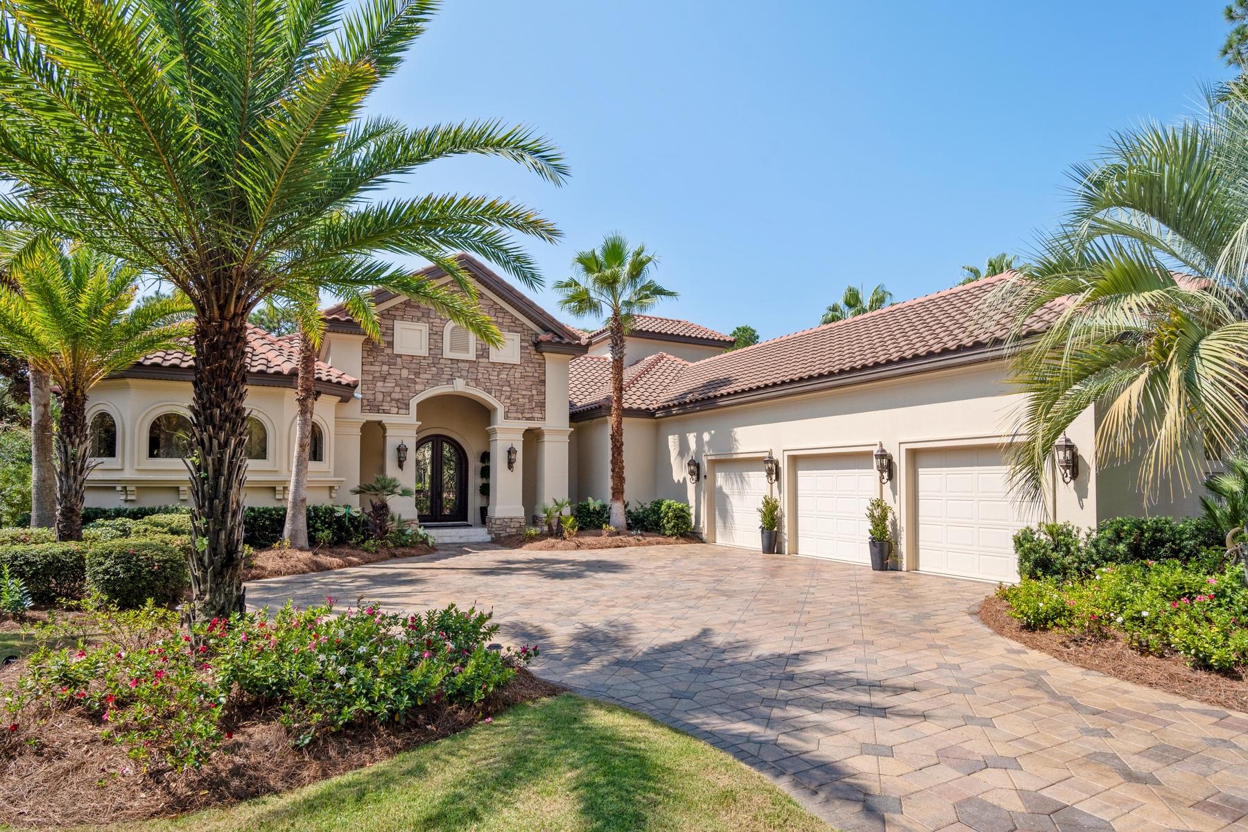 Welcome the ultimate in luxury and style with this extraordinary five bedroom, five bath custom home in the gated community of Burnt Pine at Sandestin Golf and Beach Resort. Presiding on an estate sized homesite, this property embraces modern style and design with high quality materials for the best in coastal living. Wonderful entertainment potential with spacious, open floor plan, and optimal outdoor living that includes stunning pool, built in hot tub, waterfalls, and a new glass-in conditioned living area complete with a kitchen, dining area and fireplace that can be enjoyed year-round. This prestigious property is one of the most amenitized homes ever built in Burnt Pine. At 5,855 conditioned square feet, this one of a kind residence features coastal colors, exquisite tile work, spect acular lighting and fixtures along with impeccably designed landscaping. The main level boasts an inviting family room, executive study, spacious guest room with private bath, formal dining and living rooms, a wine room, as well as the lavish master suite providing amazing views of pool and golf course. The master bath is worthy of any five star hotel with huge walk around shower and soaking tub. The Chef's kitchen offers the finest in appliances, including Thermador refrigerator & freezer, walk in pantry and wine cellar. On the second level, there are two ample sized additional guest rooms with private baths, as well a large media/family room, offering privacy for guests and family. Relax on the wide oversize covered balcony that overlooks the Burnt Pine golf course with towering trees and one of a kind views. The world renowned 2,400 acre Sandestin Golf and Beach Resort offers the ultimate in Florida living. With beautiful white sand beaches, four championship golf courses, a world class tennis complex, a 113 slip marina, and the pedestrian Village of Baytowne Wharf and Grand Boulevard with a full range of shopping, amenities, and dining.
