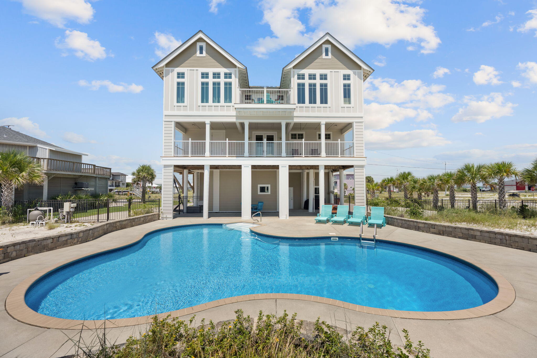 Rental Projection $85k - Discover the perfect blend of luxury and investment potential at 8191 White Sands Blvd on Navarre Beach. This fully furnished 3-bedroom, 3.5-bathroom coastal retreat offers stunning views of both the Gulf of Mexico and the Santa Rosa Sound from every room, making it an ideal choice whether you're seeking a high-performing investment property or a tranquil primary residence.
Step inside this beautifully custom designed home, where an open floor plan, vaulted ceilings, and expansive windows create a bright, airy space that invites the beauty of the beach indoors. The gourmet kitchen, complete with granite countertops, stainless steel appliances, and rich wood cabinetry, is perfect for both casual meals and entertaining guests. The home's 3 bedrooms are designed as tranquil retreats, each offering its own unique views and luxurious amenities. The master suite features amazing gulf views, vaulted ceilings and recessed lighting. The en-suite bathroom has a floor to ceiling travertine tiled shower with custom glass door, and dual vanities. The additional bedrooms are equally spacious and comfortable, each with its own en-suite bathroom and ample closet space, ensuring that your guests enjoy the same level of comfort and privacy.

The outdoor spaces are equally impressive. Two large driveways provide ample parking for guests and recreational vehicles, while a 50 AMP RV hookup adds extra convenience for adventure enthusiasts. The well-maintained yard is a true oasis, complete with a well irrigation system to keep the landscaping lush and green year-round. Low-E impact doors and windows ensure energy efficiency and storm protection, giving you peace of mind.

Enjoy the multiple balconies offering gorgeous water views, a private Lagoon saltwater pool with a spacious deck for lounging or hosting gatherings, and a furnished outdoor living area that takes full advantage of the serene beachside setting. The beach is just a 3-minute stroll away, and the sound is less than a minute from your door, making it easy to enjoy all the natural beauty Navarre Beach has to offer.

For those considering this home as an investment, the property's prime location on Navarre Beach, combined with its turnkey, fully furnished status, makes it a standout in the vacation rental market. 

As a primary residence, this home offers a peaceful and private retreat, with easy access to the beach, boating, and all the attractions of the area. Whether you're seeking a profitable investment or your dream home by the sea, 8191 White Sands Blvd is a rare opportunity to have it all.