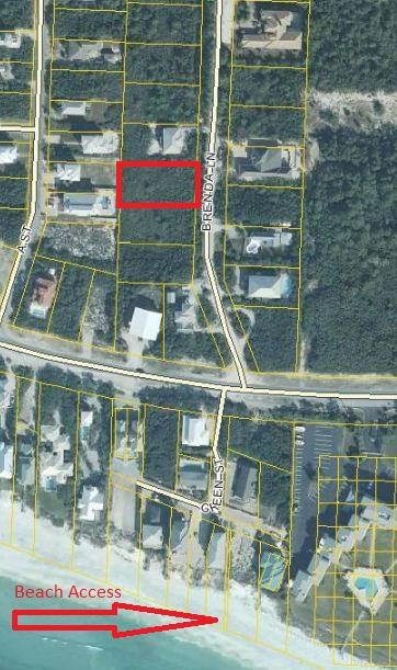 One of the last great lots in the desirable east end of Scenic 30A. Lot is .31 acre, unrestricted, no HOA, short walk to deeded beach access with nice neighboring homes and a newly paved street with no thru traffic! Build what you want  suitable for a large home or a home with a carriage house and pool. High and dry. Possible gulf views. Lot dimensions 85x161