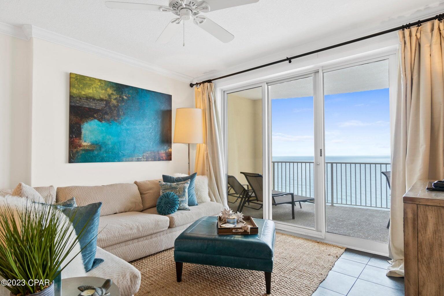  
This beach inspired Gulf front 2/2 condo at Emerald Isle is the beach getaway you have always dreamed of! Riveting Gulf views are framed by beautiful interiors, designed with the Gulf of Mexico and sun in mind. Unit will convey fully furnished and rental ready! The gourmet kitchen features granite counters and loads of cabinet space and is fully stocked and rental ready. This condo lives large and is spacious and bright! Master bedroom on the Gulf with access to the balcony through sliding glass doors. Gulf views from master bedroom, living room, dining area, & kitchen! Sunshine and warm gulf breezes abound from
HUGE (10X28) BALCONY offering panoramic views as far as you can see to the East and West and providing the ultimate alfresco living and entertaining environment.