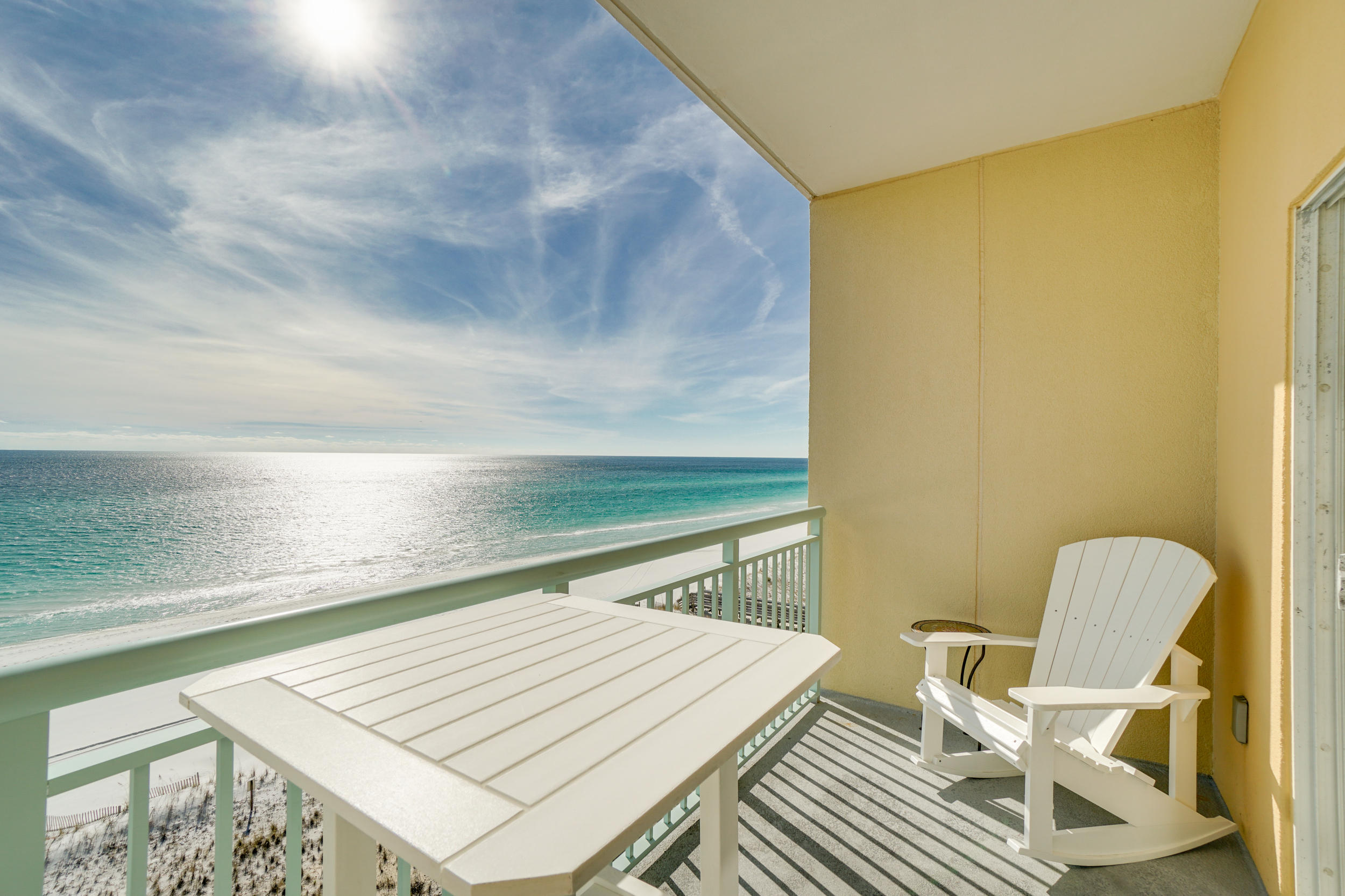 UNDER CONTRACT ACCEPTING BACK UP OFFERS Penthouse level 2 bedroom + bunks condo at Pelican Isle. This special top floor location boasts 9' ceilings, floor to ceiling sliding glass doors in the living room, built-in hallway bunks and a beautiful panoramic Gulf view from the spacious balcony. The master suite is oversized with double closets and an ensuite bath with his/her sinks and a large jetted spa tub and shower. The guest bedroom is also spacious with adjoining guest bathroom. This condo conveys fully furnished with an established rental history  all you need is your bathing suit! Discover the beautiful, lower density beaches of Okaloosa Island with many wonderful restaurants and entertainment! Pelican Isle offers resort style amenities including heated pool, spa, fitness center , bbq grills and on-site rental office.  Buyer to verify all measurements.