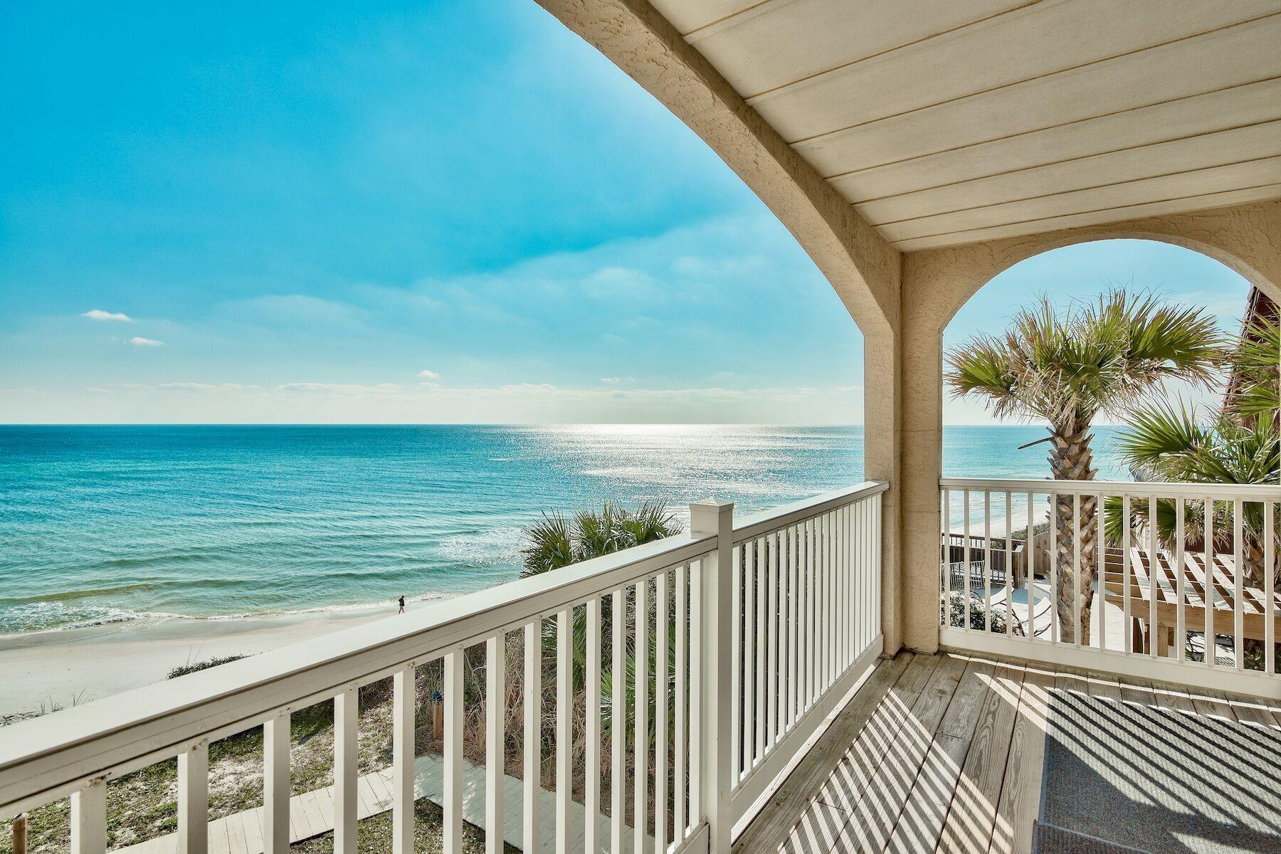 Those in the market for a bijou gulf-front condo will appreciate the many benefits of this condo at Blue Tide in Seacrest. Vaulted ceilings and a handy sleeping loft for three extra guests maximize the space in this two-bedroom, three-bath 1,680 square foot hideaway. Blue Tide is a small complex of 18 units perched on one of the highest dunes south of Scenic 30A. This highly sought-after western end unit enjoys unobstructed sunset vistas from private balconies on both levels. Serve up perfect chilled glasses of wine from the wine refrigerator in the wet bar and toast another beautiful day in paradise. The living room is decorated in cool blues and pastel tints, providing a nod to the gulf views framed by floor-to-ceiling sliding doors. A feature fireplace and wood flooring add warmth to the spacious living/dining area. The open-plan kitchen has white cabinets, stainless appliances and a central island breakfast bar for casual dining or chatting with the cook. Doors open from the living room onto the balcony which has its own private entrance to the beach walkover. From there, the white sands, glittering emerald gulf and pristine dunes provide endless delights for nature lovers and beachcombers. Nicely positioned between Camp Creek Lake and Alys Beach, the condo is well located for beach walks, fishing, swimming and hiking in the surrounding area. Shopping, breakfast cafÃ©s, restaurants and local amenities are within bicycling distance along the Timpoochee Biking Trail  paralleling Scenic Highway 30A.