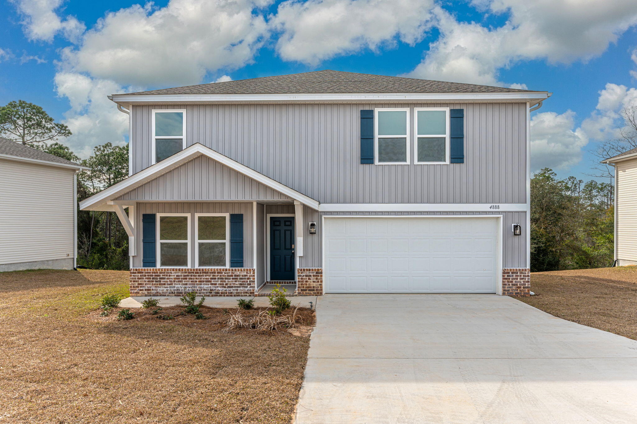 VA Promotion! Phillips Homes Builder is offering a 2/1 rate buy down and paying buyers closing costs with their preferred lender! Ask for details! SOUTH CRESTVIEW location 5 MILES to DUKE FIELD! Partridge Hills neighborhood with no through traffic.  Move in ready! Phillips Homes is a semi custom builder and not a production home. The Cherry Blossom plan features 4 Bed upstairs plus 2 additional flex spaces. Downstairs flex/office/playroom and large flex space upstairs and 2.5 Baths.  Upgrades are considered standard in this home. The kitchen features Quartz counters, large island, stainless Fridgidaire appliances, breakfast bar, all white shaker cabinets, large corner pantry, extra pantry, stainless cabinet hardware, push button garbage disposal, and recessed lighting. Large eat in area for dining. Open floor plan. Phillips Homes uses custom egg shell paint throughout the interior for easy clean. Half bath downstairs with pocket door, framed mirror and pedestal sink. Huge great room has glass sliders that lead to the covered back patio. Extra storage closet on back patio too. Great view to a nice private backyard with a wooded treeline. Waterproof and Scratch resistant high quality LVP flooring throughout downstairs, and upstairs laundry and all bathrooms. Plush carpet in hallway and bedrooms. Laundry room upstairs by all the bedrooms and is oversized for folding area and storage. Primary suite is large, 2 big walk in closets all double shelved, and pocket door to ensuite bath. Bath features double vanities with drawers, quartz counters, walk in shower with glass door, towel bar package, water closet with a pocket door and a linen closet. Upstairs guest bath has vanity with quartz counter, framed mirror, cabinet hardware, towel bar package, and a tub/shower combo. All the 3 guest rooms are spacious and have walk in closets with lights. Tech features include a Smart Technology deadbolt system, CAT 6 pre-wired, Central location box for internet! Dual Carrier A/C Units to heat and cool each floor easily. That's right 2 full HVAC systems! One for each floor. This home offers low maintenance with all brand new systems! PEX plumbing system with a 50 gallon water heater! Dimensional shingle roof with gutters. Low home insurance rates available too! Hurry this great home is a great deal will not last long! Phillips Homes "Building Better Together!"
Pictures are from similar finished home.