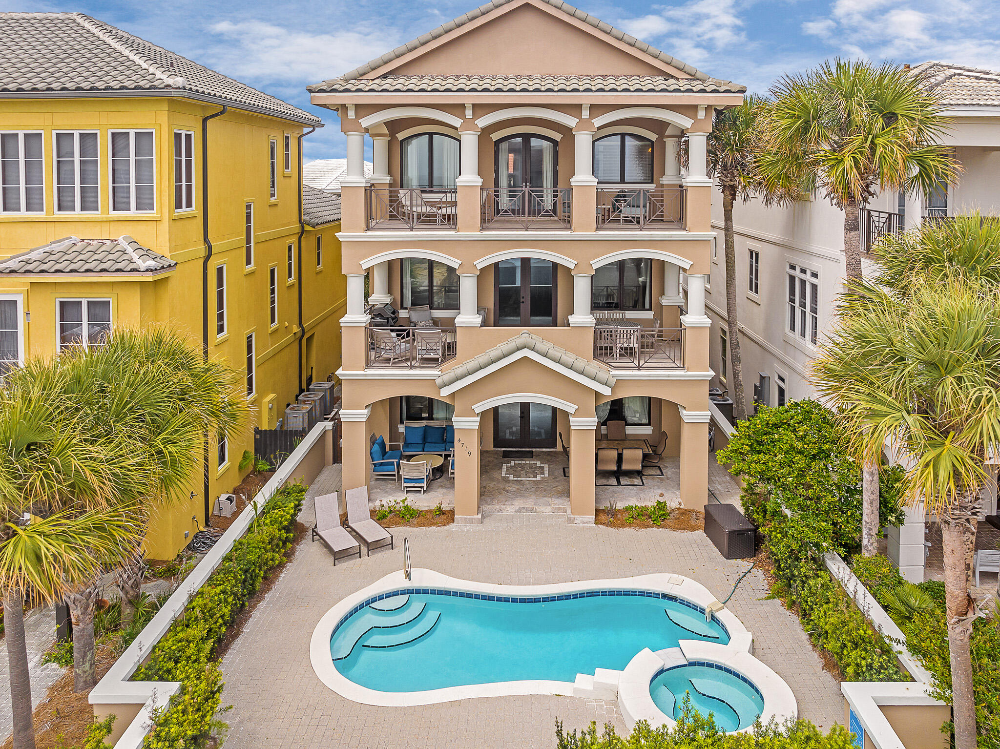BACK ON THE MARKET- no fault of seller! Previous buyer couldn't perform, so their loss is your gain! Don't miss your second chance at this AMAZING HOME! 2024 Rentals$185k, 2025 Projected rentals $200K+ w/$173k already on the books! Nestled just steps from the Emerald Coast's sugar sand beaches, this stunning 4665 sqft home offers breathtaking views of the Gulf of Mexico. With six spacious bedrooms and five and a half bathrooms, this three-level oasis provides ample space for relaxation and entertainment.
Expansive living areas, a gourmet kitchen, and oversized dining spaces make this home perfect for gatherings. Multiple levels of covered and open outdoor spaces invite al fresco dining and sunset views. Large windows throughout the home flood each room with natural light. Additional features include a gated outdoor pool, an expansive bunk area with ample storage, and plenty of outdoor spaces for sun and relaxation.
