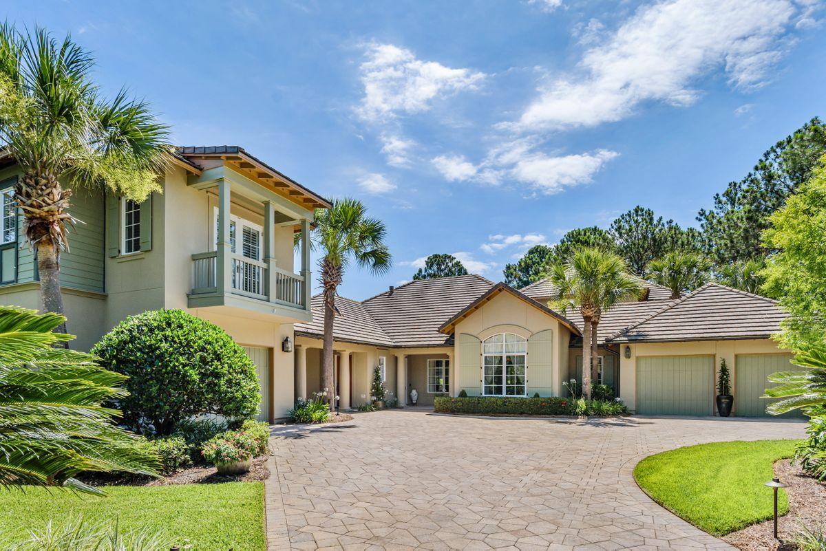 Perfectly situated on a large private lot in Burnt Pine, this Parade of Homes wining custom home built by Compass Builders, is located on the 7th fairway of the Raven Golf Course. From the moment you enter you will be impressed with the attention to detail throughout this spacious luxury residence. Whether you are a seasoned chef or weekend bar-b-que master, you will love entertaining with the spectacular gourmet kitchen and expansive outdoor living spaces in a park-like setting. The floor plan is ideal for just the 2 of you or the entire family with two main living areas, master suite, and a guest suite all located on the first floor; while another family and media room with multiple televisions, wet bar, bedroom with full bath, bonus room, and a covered balcony overlooking the fairway are on the 2nd level offering comfort for friends and family. A tastefully appointed detached carriage house over the third garage offers additional room and privacy for guest.  Featured amenities includes a heated pool and hot tub, summer kitchen with fireplace, 3 car garages, surround sound, top of the line appliances, and abundant storage options. The world renowned 2,400 acre Sandestin Golf and Beach Resort offers the ultimate in Florida living. With beautiful white sand beaches, four championship golf courses, a world class tennis complex, a 113 slip marina, and the pedestrian Village of Baytowne Wharf and Grand Boulevard with a full range of shopping, amenities, and dining.