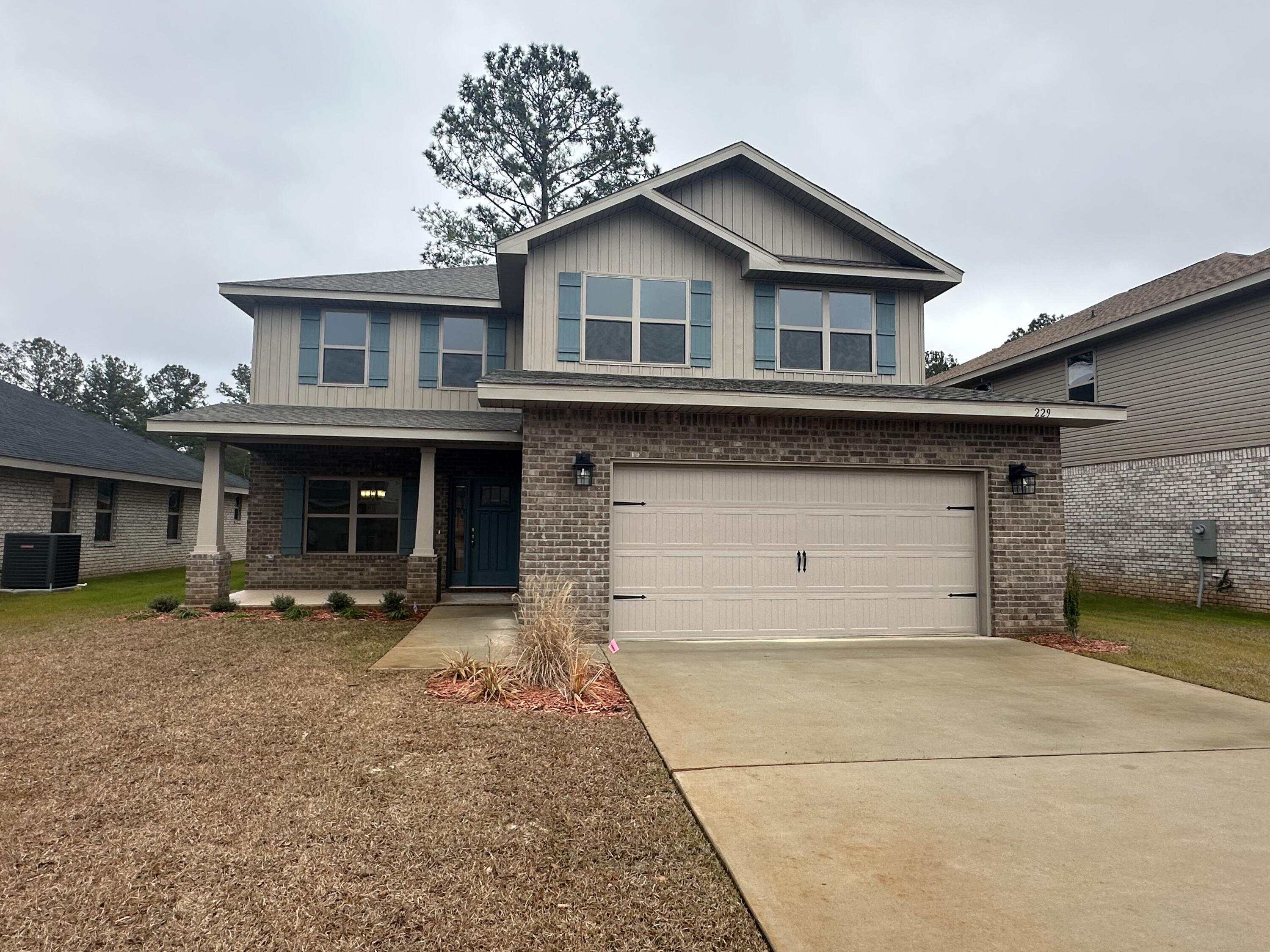 This home is being built in our newer neighborhood called Ridgeway Landing. Ridgeway is located in North Crestview is within walking distance to town. Ridgeway Landing has a community pool for your enjoyment, underground utilities, sidewalks and streetlights! This home is a 2 story 4-sided brick home with vinyl trim. It offers 2628 square feet living space with 5 bedrooms, a bonus room and 3.5 bathrooms! It is by far one of our most popular plans. It comes with a 2-car automatic finished garage, irrigation, fully sodded yards and la landscaping package.  Some upgrades that are being added to this home include craftsman style elevation, granite countertops in kitchen and bathrooms, upgraded flooring with carpet only in bedrooms and stairs, and a separate shower & garden tub in master bath.