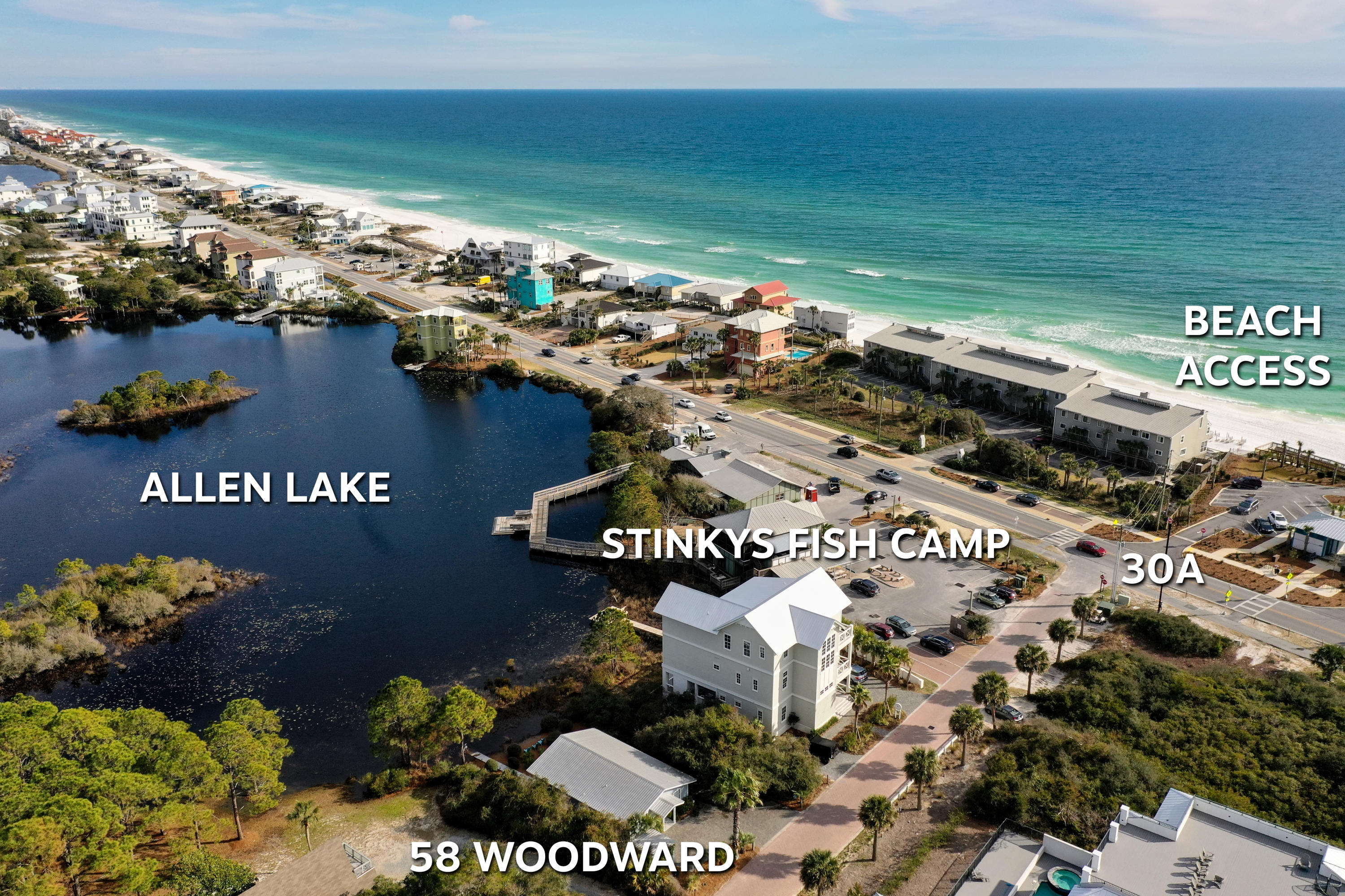 LOCATION, LOCATION, LOCATION! Just a 1 minute walk to the beach from this cottage that boasts 74 ft. of Coastal Dune Lake frontage. The interior of the beach cottage has been updated beautifully and the main living area is bright with lots of natural light. You can watch the breathtaking sunsets, launch your kayak from your own backyard and walk to Stinky's Fish Camp for dinner. The 30A bike/walking path is just a few steps away where you can bike to all the unique coastal communities located along 30A. Perfect place to live or use as a vacation getaway. You will not find another property like this one! This is a special place to make special memories. *Buyer to verify lot dimensions, Coastal Dune Lake setbacks and any pertinent information. Co-owner is a licensed real estate agent.