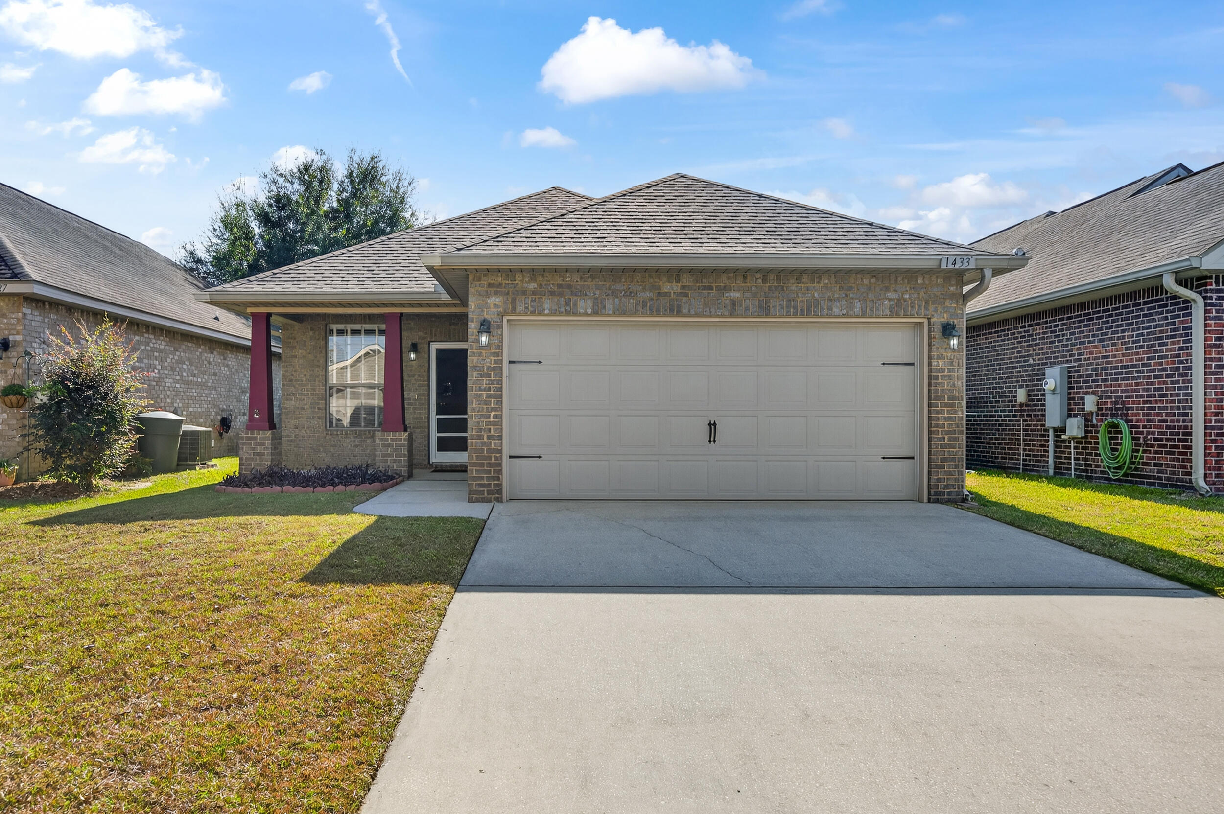 Welcome to this clean, beautifully maintained 2011-built home in Pensacola, near Nine Mile & I-10! Nestled in a tidy, well cared for neighborhood with no HOA, this home gives you added flexibility. The home features a 2021 roof, a two-car garage, and a fully fenced backyard. Inside, the open floor plan creates an inviting flow; the bright and airy living room boasts a tray ceiling and opens seamlessly to the kitchen. There you'll find a breakfast bar, ample cabinetry, a pantry, and a built-in microwave. A formal dining room with dimmable lighting and an extra storage closet, just off the kitchen, offers even more flexibility for hosting. The spacious primary suite includes a tray ceiling, a large walk-in closet, and the bathroom features a double vanity, relaxing garden tub beneath a bri ght frosted window, and a separate standing shower. Two additional bedrooms are situated side-by-side with a full bathroom between them, featuring a tub/shower combo. Step outside to a backyard designed for enjoyment, offering a privacy fence, covered patio, and a storage shed (7'10" x 9'10"). Additional features include easy-to-clean pivot windows and hurricane shutters for peace of mind. From entertaining guests to spending quality time at home, this property offers comfort for any family!