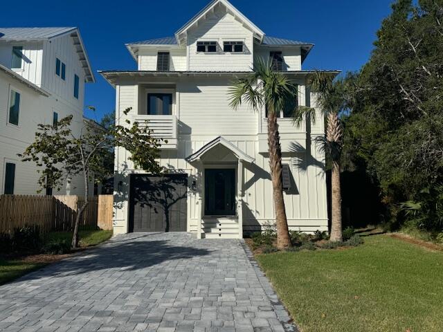 New construction  south of Hwy 30A in quiet beach neighborhood in Seagrove/Eastern lake area. Home offers 5 bedrooms with 2 masters  and 5 baths and a garage..  Home was designed to take advantage of lots of natural light and the open living area overlooking pool is great for entertaining. Ship lap interior walls, wood flooring, quartz countertop  and large kitchen with upgraded appliances and adjoining   dining area enhance this  coastal designed home.   . Heated pool  and deck area are ideal for outdoor relaxation.  Beach access is just a short stroll  away as well as Eastern lake which is great for paddle boarding, kayaking or for kids to play in the outlet on the beach. .Convenient to restaurant and shops.