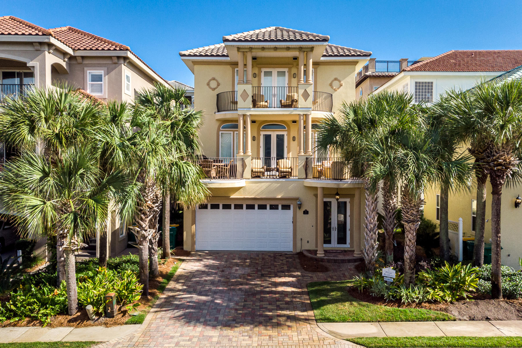 One of a Few Homes in Destiny by the Sea with Elevator Access on all Floors! Just steps from the beach with views of the Gulf, ''Three Amigos'' offers the best of comfort, convenience and prestige. Not on the rental market and immaculate, it's projected to reach $100k in first year rental income. All spaces within this spotless, Mediterranean-style home are well-planned and ample. Two levels of airy balconies invite Gulf breezes and overlook the community swimming pool. The open concept kitchen/living/dining on the 2nd floor is sun-drenched and ultra comfortable. The two car garage with two driveway spaces accommodates extra guests. The ensuite Master Bath features a double vanity, standup shower and marbled spa tub. Destiny By The Sea is an exclusive guard-gated Gulf-front community on Scenic 98 in east Destin. This coveted community includes deeded beach access, a luxurious community pool and a community gathering room.