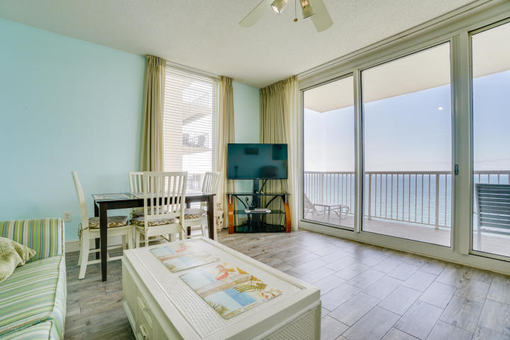 This coveted 1bed/1bath, corner unit in the desirable Majestic Beach Resort condo is the thing of which dreams are made. Seaside luxury with a toes-in-the-sand location on the stunning beaches of Panama City Beach! This unique condo features custom touches such as plank tile floors throughout. Nine-foot ceilings a floor-to-ceiling window and glass sliders in living area make for an open feel and provide incredible views from the living area and the kitchen. This condo conveys fully furnished and rental ready. Property is currently a non-rental but has solid rental income potential . Enjoy the good life at Majestic Beach with an unparalleled deck of resort style amenities.