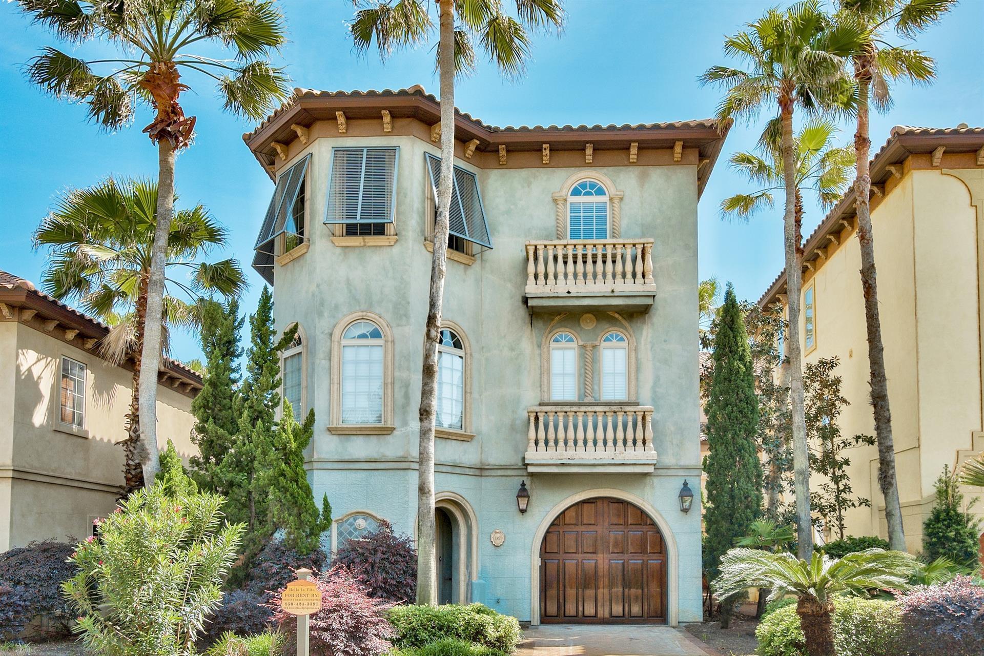 The exquisite ''Bella la Vita'' luxury Mediterranean style beach home located in the prestigious neighborhood of St. Tropez, in the heart of Miramar Beach and only a short walk to the beach.
As you enter the home, you will find 2 bedrooms, a laundry room, and a full bath. The two downstairs bedrooms feature Queen & King size beds, luxurious decorations and flat panel TVs. The second floor is the living and entertainment floor with a large roomy living room with full sleeper sofa, dining room upgraded chef's dream kitchen gorgeous views of the lagoon pool. The sliding glass doors lead from the living room out to one of the three serene covered balconies.Resort Style heated pool with waterfalls and fountains. Impressive rental history, selling furnished