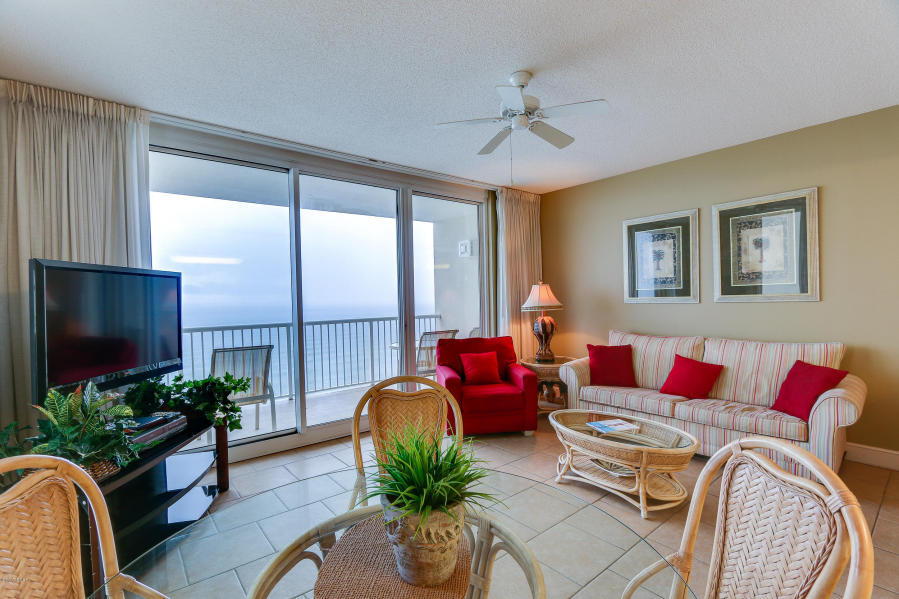 The beach getaway you have always dreamed of - a beach inspired END UNIT, 1 bedroom Gulf front condo at Majestic Beach Towers. Tiled throughout! Riveting Gulf views are framed by beachy chic interiors, designed with the Gulf of Mexico and sun in mind. Sunshine and warm gulf breezes abound from the balcony, with amazing water and beach views. The gourmet kitchen features loads of cabinet space and is fully stocked and rental ready and the Master Suite is picture perfect. Enjoy the good life at Majestic Beach with resort style amenities including in/out pools, tennis, a large outdoor dining area, impressive fitness facility, community room, the Majestic Movie Theatre, the H20 Bar and Grill serving Gulfside lunch and dinner and the Majestic Market featuring Starbucks coffee