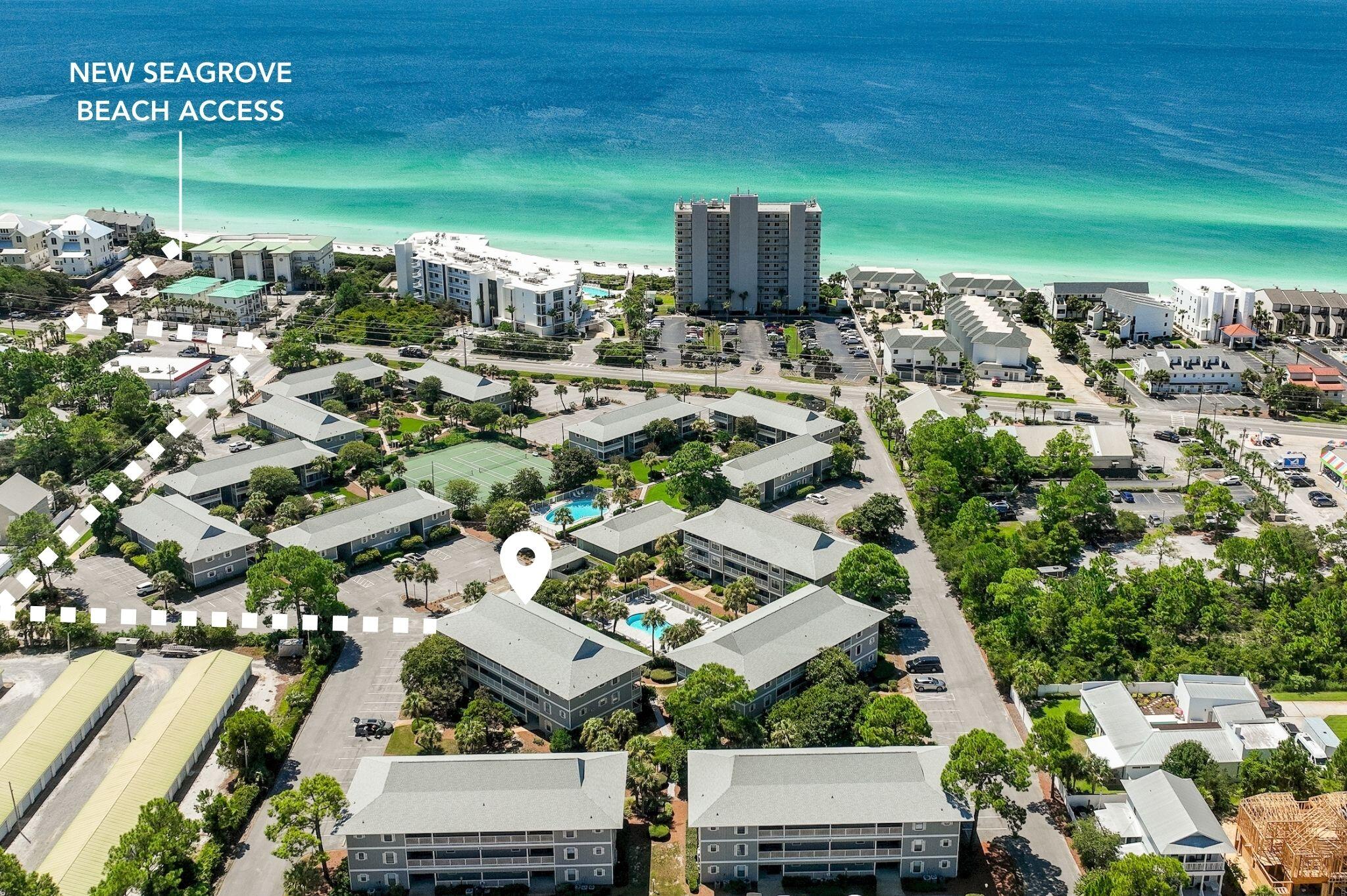 Welcome to Beachwood Villas A-12, a charming ground-floor unit located in the sought-after resort community of Beachwood Villas in Seagrove Beach. This well-appointed 2-bedroom, 2-bathroom condo spans over 800 square feet poised just steps from the renowned beaches and offers a harmonious blend of comfort and convenience.

Upon entering, you are greeted by an abundance of natural light that accentuates the open living space.  A covered balcony overlooks the stunning greenspace and is perfect place to enjoy a cup of coffee or evening night-cap while hearing the waves crash onto shore from the distance. The kitchen offers custom cabinetry, granite countertops and appliance suite. The primary suite is spacious in size offering a private en-suite. A guest suite, full bath, and laundry complete the unit. The well-maintained resort-style community of Beachwood Villas offers a variety of amenities designed to enhance your lifestyle. Residents can enjoy two swimming pools, one of which is heated seasonally, as well as shuffleboard and lighted tennis courts. The clubhouse serves as a central gathering point, and complimentary grills are conveniently located throughout the beautifully landscaped grounds. Picnic benches are thoughtfully placed along winding boardwalks, creating serene spots for relaxation. The new Seagrove Regional Public Beach Access is just a short walk from your front door, making it easy to enjoy the pristine sands and clear waters of Seagrove Beach. 

Residents and Guests can enjoy walking distance to Greenway Park, Seagroves "new town center," featuring Wild Olives, Canopy Road Breakfast Cafe, Turbo Coffee, Local Cantina, Pecan Jacks, Jonah Allen Art Gallery, local boutiques, and State Forest access. With impressive annual revenue projections exceeding $28,000, Beachwood Villas is a compelling opportunity for investors and second or full-time residents alike. Schedule a private viewing today and start living the coastal lifestyle you deserve.