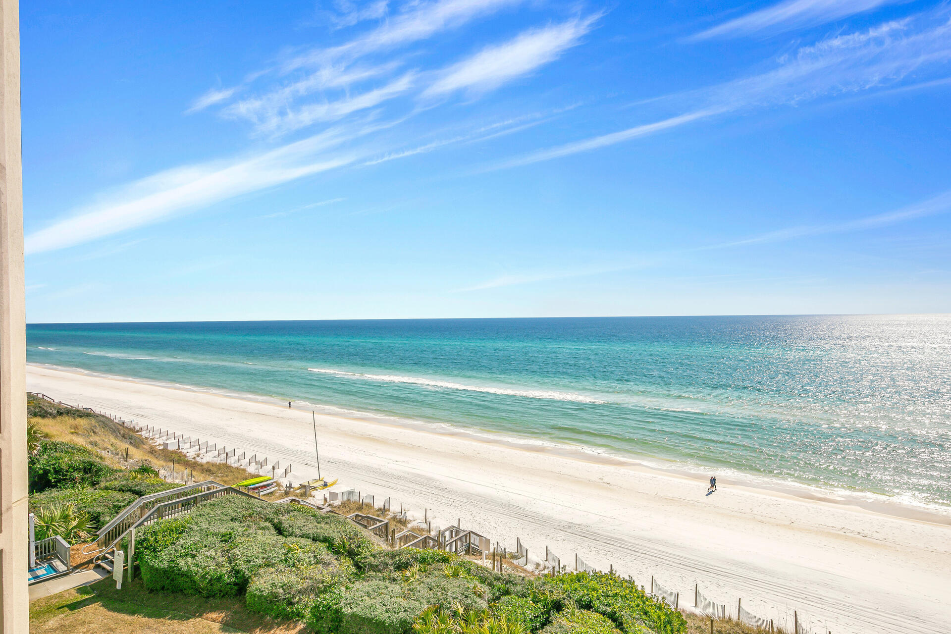 The perfect location on the East end of 30A at the quaint condominium of Tranquillity On The Beach. This PENTHOUSE condo sits directly facing the beach and offers endless views of the beautiful Gulf of Mexico from all directions. It comes fully equipped and furnished for you to enjoy 3 spacious bedrooms and 3 full bathrooms spread out over TWO stories. The master bedroom is upstairs with a private ensuite bathroom and offers THREE large windows to view the Gulf of Mexico from your very own bed. The gourmet kitchen features all white cabinets and appliances and has a breakfast bar for all to enjoy. The beautifully appointed living room features high ceilings and an abundance of natural light let in by all of the glass windows and doors. Tranquillity offers a gated community with private storage, low density, assigned parking, and much more!