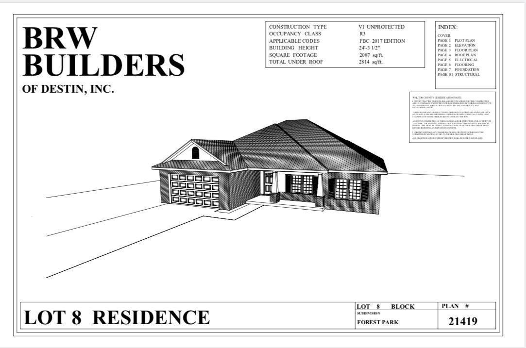 **Construction has not begun** Home will be a quality BRW Builders Home. Located on quiet road with cul de sac. Home will feature 3 spacious bedrooms, 2 full-sized bathrooms and beautiful master suite and bath. Open-concept to feature kitchen into living room with separate dining area and covered lanai for your backyard cook outs. Walk-in laundry area, spacious pantry and utility closet. Excellent proximity to US Hwy 98, shopping, local area restaurants, attractions and the Emerald Coast's beautiful beaches.