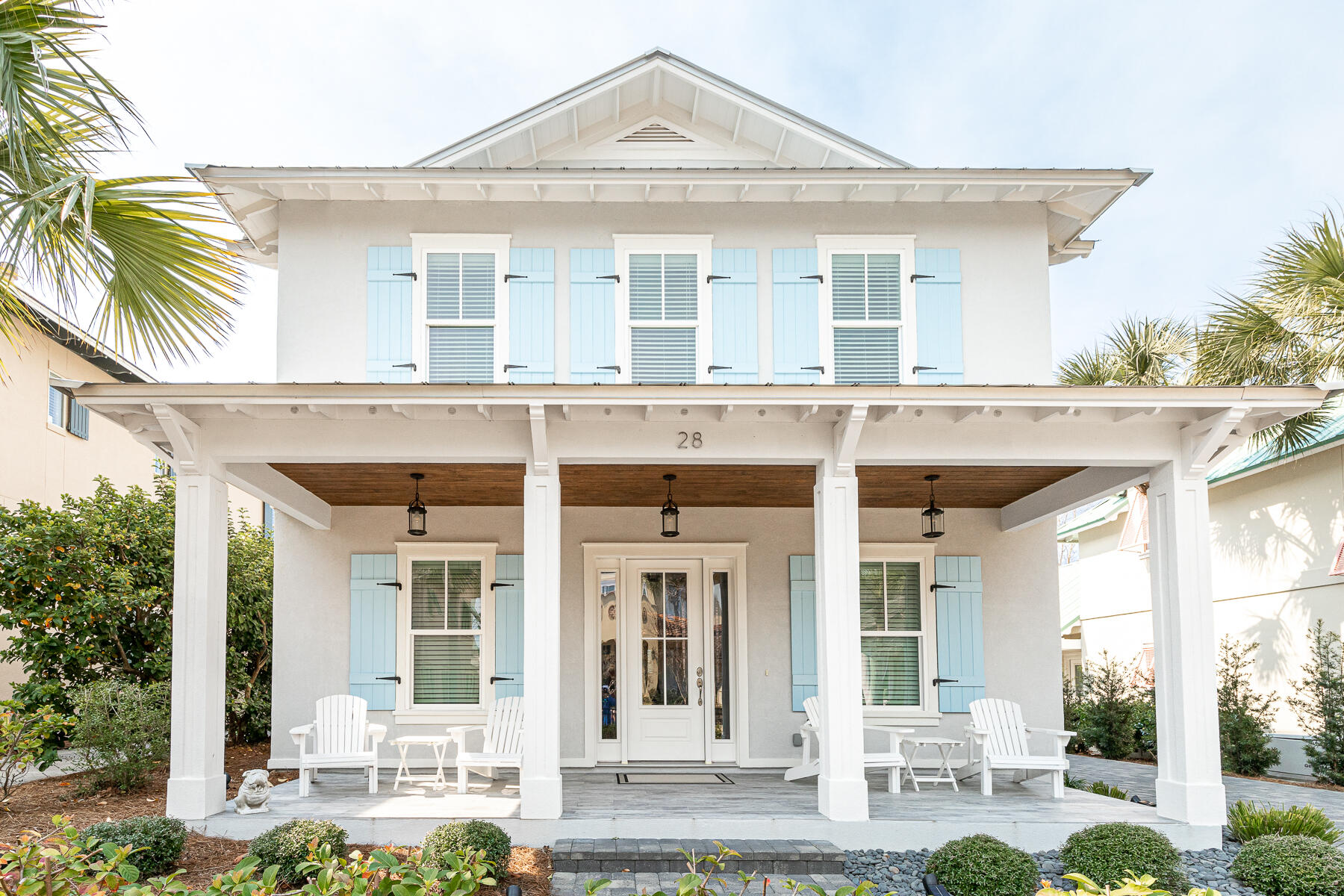 Rare, like new offering in exclusive, guard-gated, gulf front Caribe. This beautiful, 2019 built, one-owner furnished home is a short stroll from some of the Emerald Coast's widest, never crowded, snow-white beaches. With an open floor plan, this house has all the features you need for family time, hosting get-togethers or to earn over $100K in projected vacation rentals! The smart finishes of this 2879 SqFt 4 bed/4.5 bath home includes wall to wall shiplap in a coastal cottage design. Step inside to warm hardwood flooring found with a spacious family room and dining area ideal for entertaining. The well-dressed kitchen presents with stainless steel appliances, brick tile backsplash, soft-close cabinets, quartz counters, and a large kitchen island for prepping. Take your pick, this dual master suite home has 1st and 2nd level master retreats. The 1st level suite features a bathroom with two vanities, soaking tub, separate glass enclosed spa shower, and walk-in-closet. This level is equipped with washer/dryer. Take the hard wood stairs up to the loft area which serves as great additional living space for sleeping and gaming. One of the three 2nd level bedrooms is outfitted as a bunkroom.

The back patio is paved and ready for grilling. The rare detached, enclosed garage comes stocked with a golfcart. Residents of Caribe enjoy private beach access, 2 pools, a private lake & tennis/pickleball courts, a security guard, and meticulously maintained lush grounds.