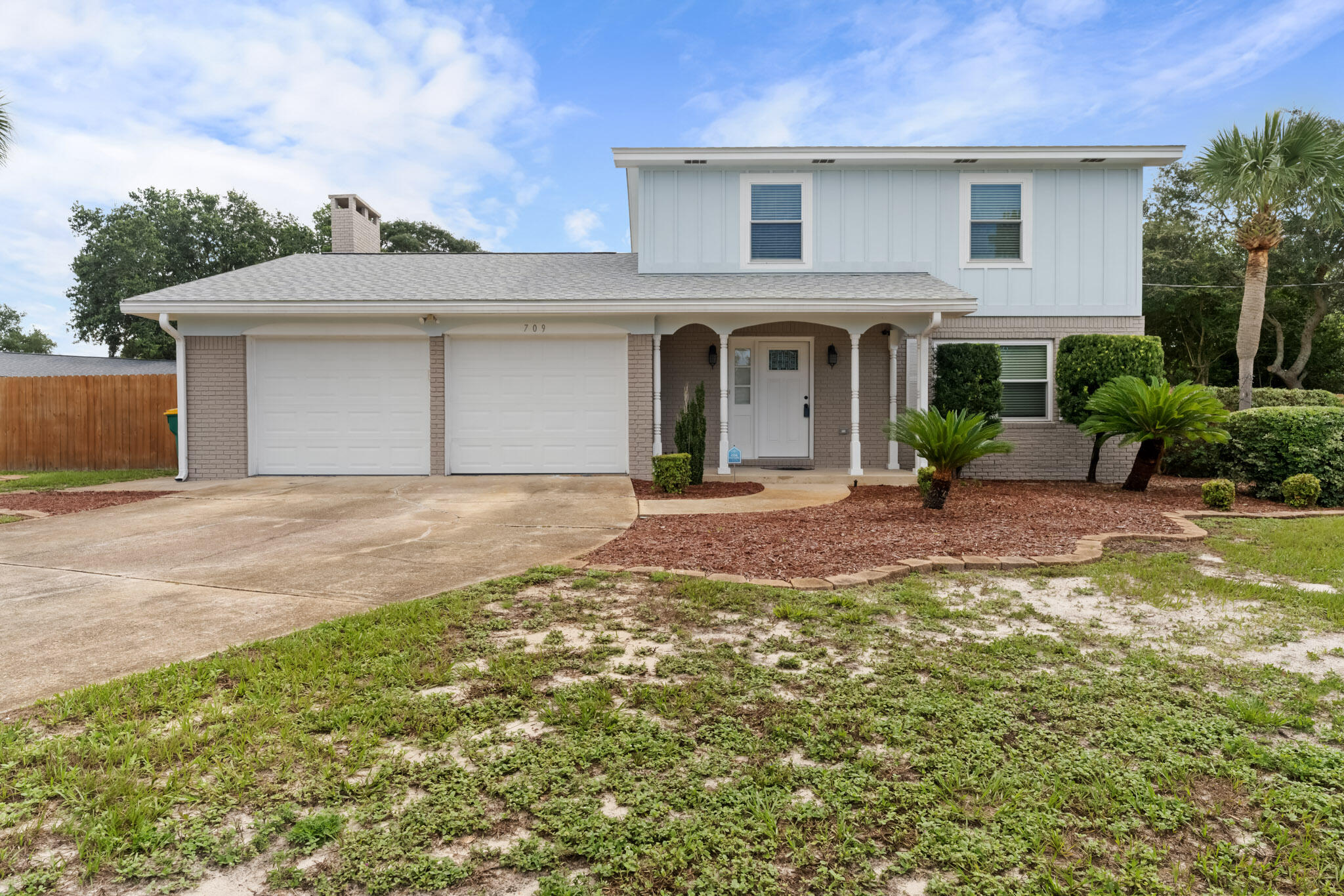 Immaculate home with a 16x32 deep diving inground pool and waterviews of the Sound from your front door.  This home was completely renovated in 2019 with a new roof, hot water heater, HVAC (both upstairs and downstairs units), appliances, electrical, plumbing, windows, flooring thoughout home, exterior paint and siding.  This home has a beautifully updated kitchen with granite countertops! There are two living rooms on the lower level.  One with a fireplace and all of the bedrooms are upstairs! An enclosed patio that is perfect for entertaining outside in the large backyard with a 6 foot privacy fence. It was installed in March 2020 with double gates for you to store your boat or RV.  The pool that has been resurfaced and the automatic pool cleaner robot ($850 value) will convey with purchase.  No HOA!!! Home is less than 5 miles from Hurlburt Field on a large corner lot.  Then just 10 minutes to the white sandy beaches of Navarre Beach.  A First American Home Warranty that includes the pool will be transfered to the new owners upon closing.  Call your favorite Realtor to view this property today!