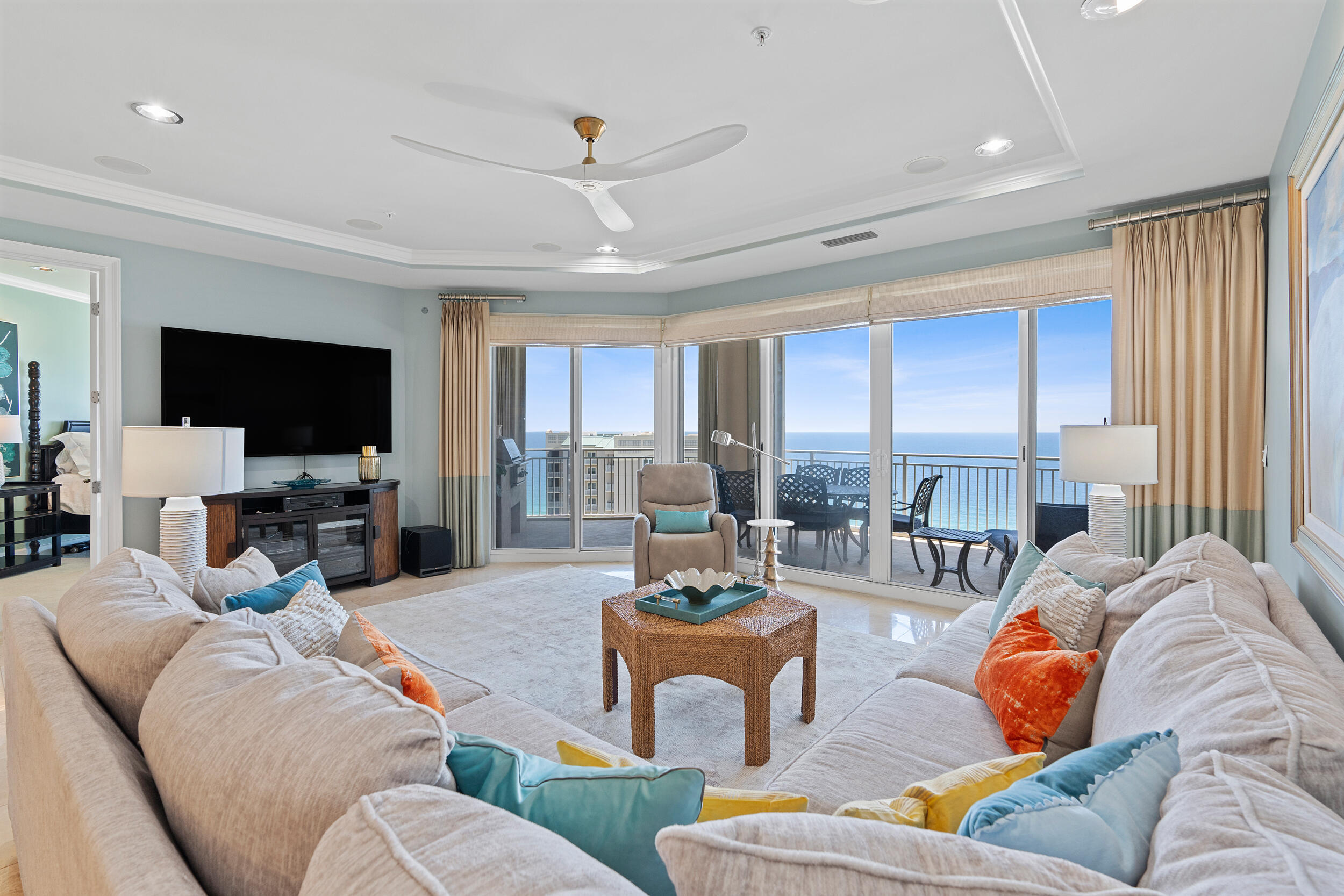 Experience spectacular views, a great layout, updated design, plus second-to-none amenities on the beautifully landscaped grounds of Grand Dunes. This lovely condominium home is turn-key and care-free, with all furniture, artwork, balcony pieces and appliances included! This perfectly positioned unit provides panoramic views of the sugar white sands of Miramar Beach and the emerald green waters of the Gulf of Mexico. Recently updated by Lovelace interiors with a coastal chic vibe, this meticulously kept condo has its own private entry foyer, plenty of storage space, higher door entries to all bedrooms, and high-end appliances. Additionally, the balcony features an outdoor kitchen with gas grill for ''al-fresco'' cooking and dining!