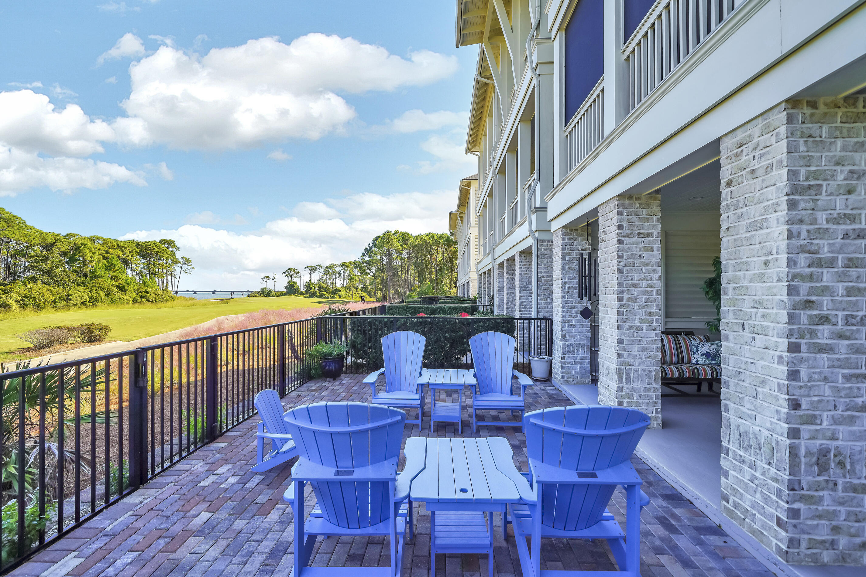 The Brownstones in gated Kelly Plantation offer a true Florida Lifestyle including Golf Clubhouse, Tennis, Pool, Pickleball, Fitness Center, Walking Trails and a Dog Park. 4355 Bahia Lane offers Gorgeous Views of Choctawhatchee Bay and the 3rd hole of the golf course. An elevator provides convenience between the 3 stories. Enter the foyer to find a landing area with access to elevator and the Flex Room (home office/guest suite with en-suite bath) with doors leading to covered patio and paver patio.   Prepare meals in the striking central kitchen featuring Sub-Zero Fridge and Freezer, Bosch dishwasher, granite counters and central Breakfast Bar.  Plentiful seating in the kitchen, dining area or living room with cozy gas fireplace. Private Master retreat with screened patio on the 3rd floor. You will find two more bedrooms on the third floor each large enough for King size beds.  Luxury Vinyl Planking has been installed throughout the home.  Two car Garage offers extra storage space and attic is foam insulated.