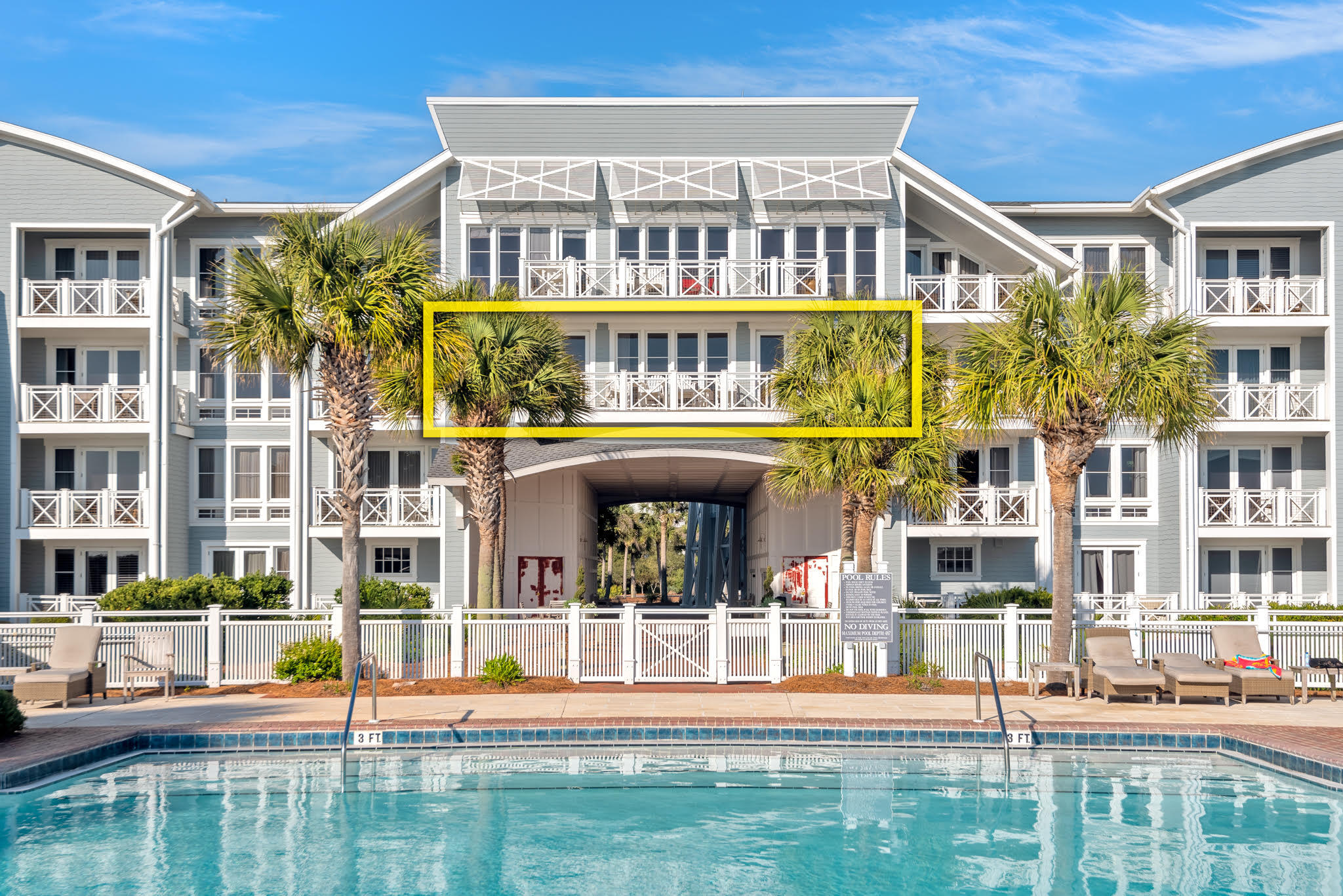This stunning condo within the Gates of Watersound Beach, with a mile of Beach Frontage, provides the private carefree lifestyle of beachside living you have been searching for. Offering 3 bedrooms, 3 bathrooms and 1980 square feet of living area, this 3'rd floor residence, which is one of the few units that looks directly over the pool and outdoor fireplace, provides endless water views over the Gulf of Mexico. It is a unique plan for the complex spanning one level over the open area below the unit. The open style gourmet kitchen is equipped with wine cupboard, suite of stainless-steel appliances and oversized center island. The well-appointed great room has an oversized balcony providing a fantastic area for entertaining, evening cocktails or morning coffee. The family-style dining... area sits adjacent to the kitchen lined with a wall of windows with gorgeous water views. Finishes throughout the home include stunning hardwood flooring, elegant wainscoting, oversized windows, tile, and custom cabinetry. The Master suite offers a private retreat with sitting area, access to the Gulf-facing balcony, and walk-in closet. The ensuite master bathroom is complete with travertine flooring, dual vanities, modern water closet, soaking tub, and walk-in shower with glass surround. The guest suite provides a luxurious haven after a day on the beach with a private bathroom. A bunk room offers endless sleepovers and dreams of more days at the beach. The oversized laundry room completes the unit. 

The Crossings in WaterSound Beach is nestled next to one of the beautiful Coastal Dune Lakes & Deer Lake State Park as well as close proximity to the boutique shopping, dining, and entertainment of The Hub and all of the incredible activities along Scenic Hwy 30A. Take the beautiful bridge across the coastal dunes to the sugar sands of the Emerald Coast and the crystal-clear waters below. Amenities include a heated swimming pool, fitness center, and multiple community parks.