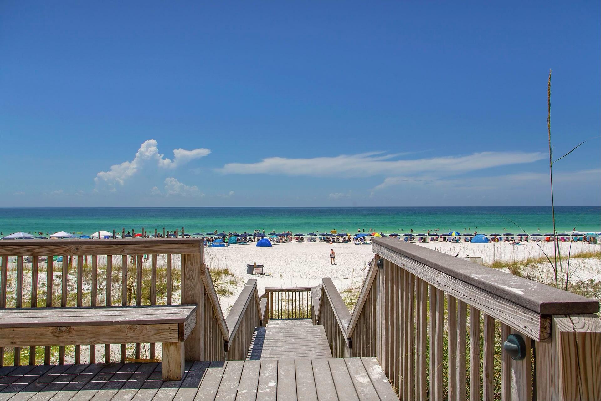 Crystal Sands Unit 112A  offers a convenient beachfront experience with direct beach front access from this 1st floor unit.  Just step out the sliding glass doors of unit 112 and put your feet right in the sand... This is a fully furnished and rental ready 1 bedroom, 1 1/2 bath with bunk beds in the hallway. Units like these generate between 50k to 65k in gross rental income. Unit 112 already has 45k on the books for 2024 with more to come.
Crystal Sands Condos is conveniently located to nearby restaurants, shopping, and local area water sports and activities. For the investor, this unit has an excellent potential for producing rental income. Don't let this opportunity pass you by.
