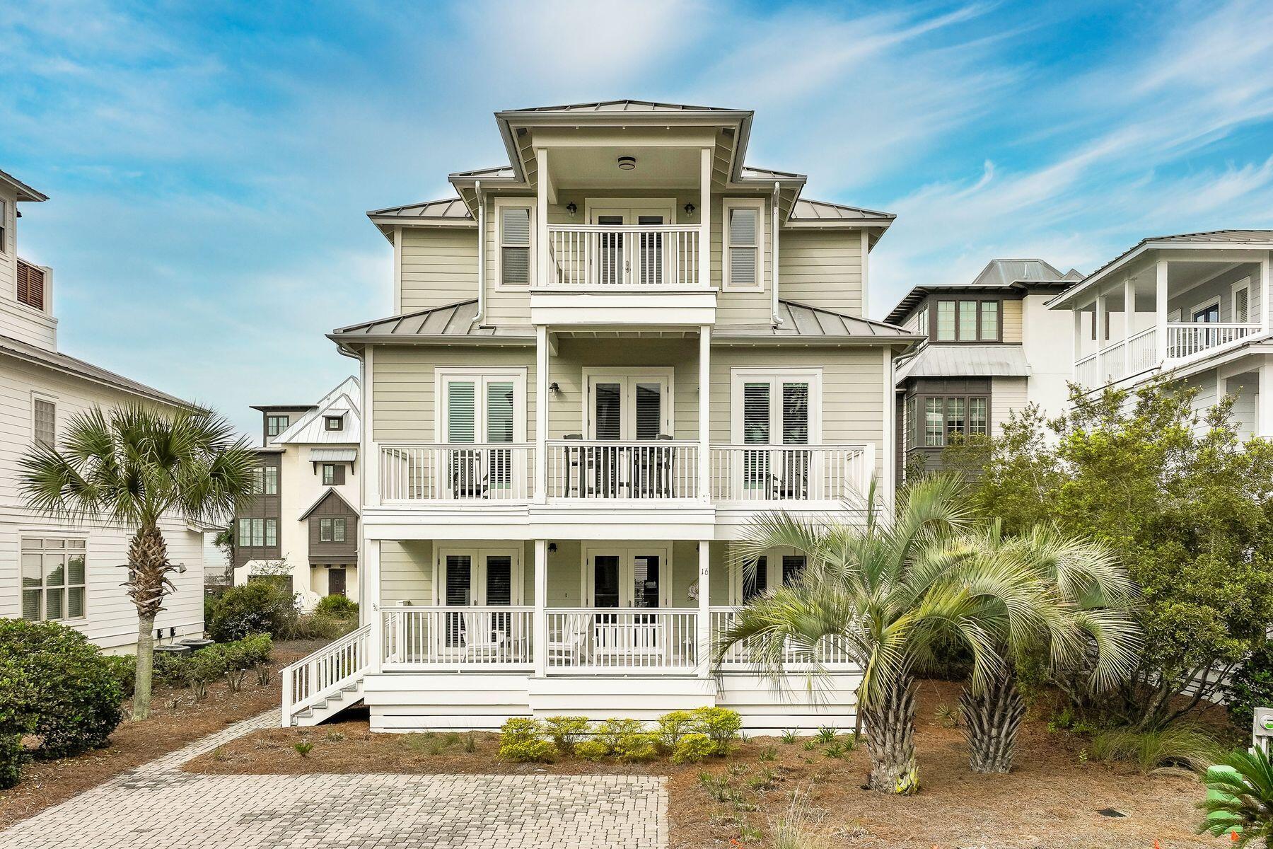 South of 30A in Seagrove this  Southern Vernacular home sits just 800 feet to the beach access. Property has been meticulously maintained and is turn key. Up to 14 guests can be comfortably accommodated in this 3 story beach home. The first floor has 2 bedrooms, ensuite baths and a bonus room complete with a kitchenette, additional sleeping space and access to the back porch dining area. The second floor has an updated kitchen, living area with a bunk room which accommodates four guests. As your move up to the 3rd level you find the primary suite with a private balcony as well as an additional balcony giving access to the 5th bedroom with its own full bath.   Community amenities include a pool and tennis court.