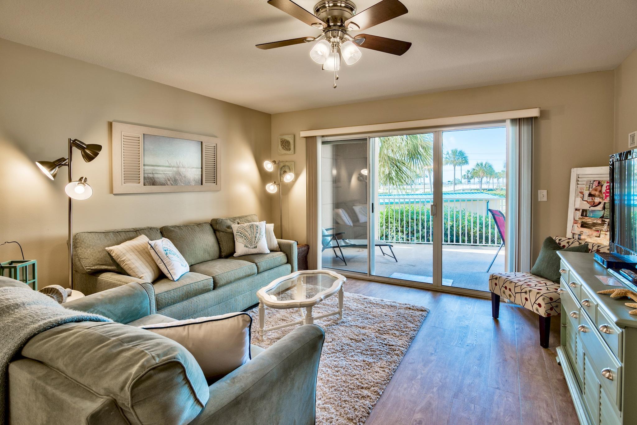 This beautiful two bedroom condo is on the first floor over the parking garage providing easy access to everything. With two large bedrooms and bunks in the hallway, you can easily enjoy your own space. This condo has a proven rental record and has been updated. The two large pools, tennis courts and beach access are all perfect for spending time outdoors. The kitchen has granite counters, the living room has new flooring and updated furniture. You'll love this condo! The community is secure and is close to shopping.