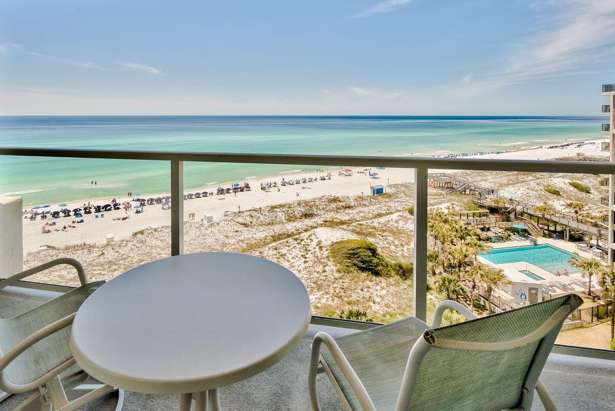 Effortlessly relaxed and modernly appointed, this enchanting two bedroom gulf-front condo on the ninth floor in Sandestin's Beachside Two building delivers a picture perfect coastal experience filled with style and convenience. Featuring a fully tiled floor with seamless transitions throughout, the condo generates a modern feel to the expansive open concept floor plan. A large kitchen provides plentiful storage and countertop space accented by granite countertops and stainless appliances flanking the eat-in bar. Adjacent to the kitchen is a dedicated dining space with ample seating for all who celebrate time at the beach. The gulf facing living space is filled with dancing natural light through the floor to ceiling sliding doors and windows to the western facing balcony, while additional balcony access is made available through the waterfront master suite.

The gulf-front master provides portrait windows for infinite vistas of the aquamarine gulf waters, while the entirely restructured master bath provides a private oasis with oversized walk-in shower, crisp quartz countertops and a sitting vanity, perfect for getting ready to enjoy a night out anywhere in Sandestin Resort.
The second bedroom offers a spacious layout and hall access to the second full bathroom conveniently located near the living and dining areas.
Additional perks of this lovingly maintained and appointed condo include a covered parking garage, gulf-front swimming pool with sunning deck, access to the endless amenities of the Sandestin Golf & Beach Resort, and direct beach access to the sugar white sands of the Emerald Coast. Ideal as an investment property or second home with a resort and beach lifestyle. Head to the endless recreational activities Sandestin offers including tennis, four golf courses, fishing, boating and watersports at Baytowne Wharf and Marina. Everyday amenities include boutiques and a host of dining and community events at the charming Village of Baytowne, Grand Boulevard at Sandestin, and the Market Shops.

Buyer to verify all dimensions and assessment fees.