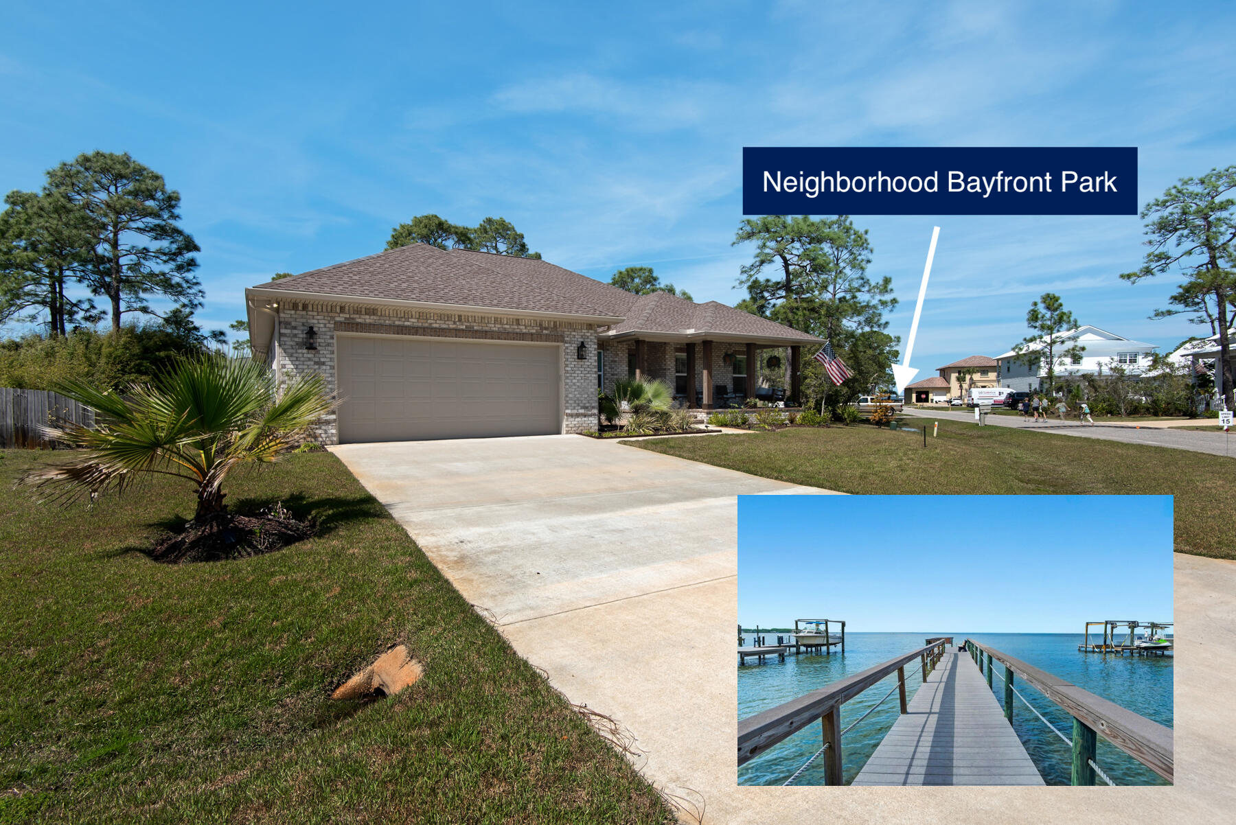 Welcome to Pelican Bay a gated community, next to Sandestin Golf & Beach Resort. This exceptional home, 350' from private bayfront park has room for a private pool. Walk to the dock to watch the sunsets, launch a kayak, canoe or paddle board or head to the pickle ball court. Finished in 2020, all the useful upgrades and elegant enhancements have been done for you. Move in ready. Open floorplan with additional bonus room/ home office. Stylish LVP flooring, gas range, Rinnai, loads of cabinet space, recess lighting, screened Florida room, 
4 ton HVAC, privacy fence, gutter systems and 4 zone sprinkler system. Tasteful finishing touches such as granite counters, shiplap décor walls, barn door, subway tile backsplash, plantation shutters, glass/tile showers, 5 panel doors, double tray ceiling, stylish lighting, remarkable ceiling fans, brick paver porches with stunning tongue groove wood ceilings. Stunningly Landscaped with roses, palms, orange tree and more.